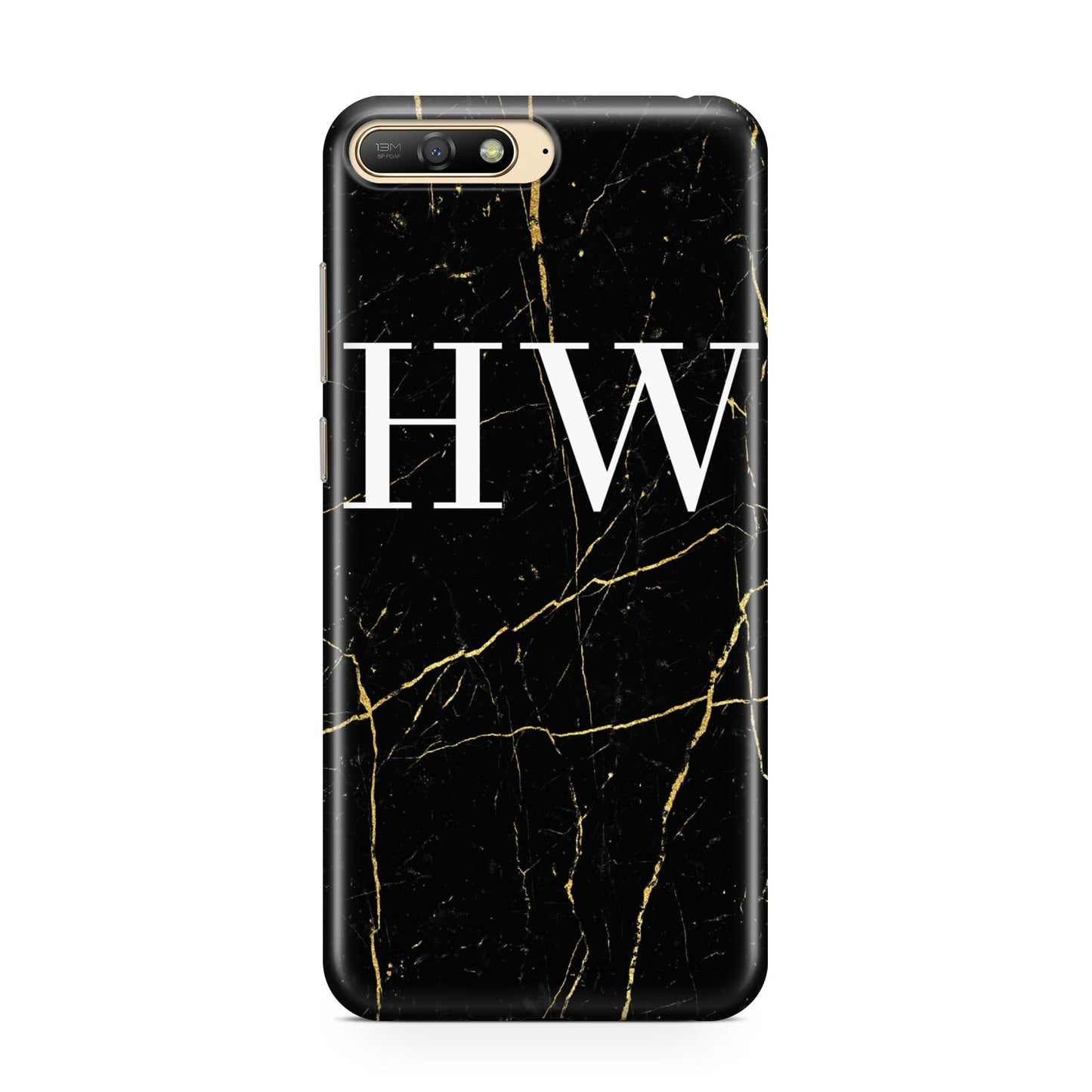 Black Gold Marble Effect Initials Personalised Huawei Y6 2018