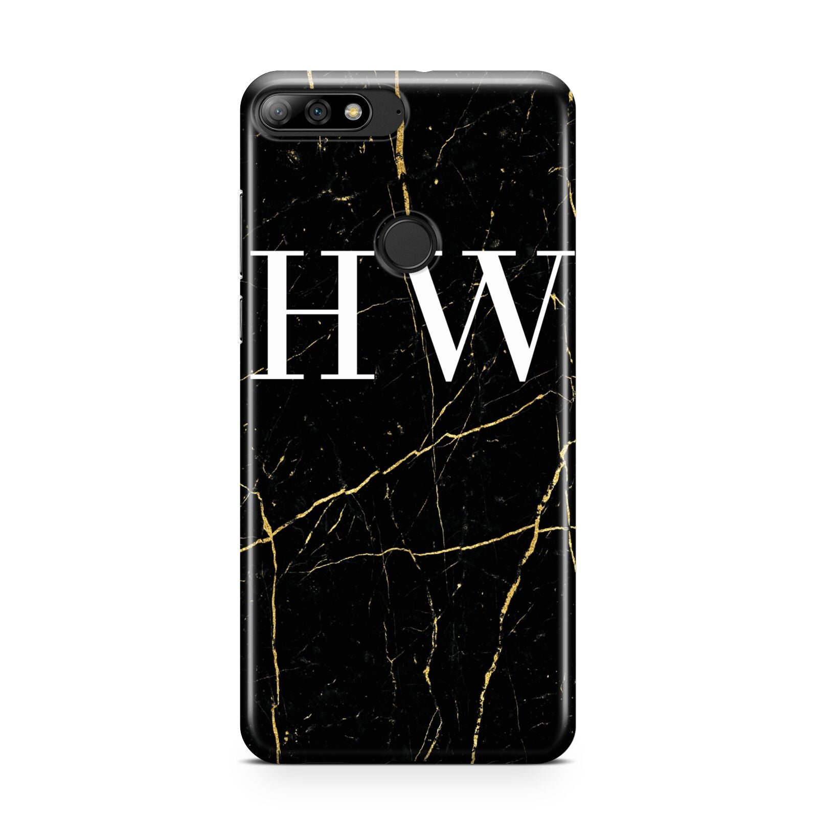 Black Gold Marble Effect Initials Personalised Huawei Y7 2018