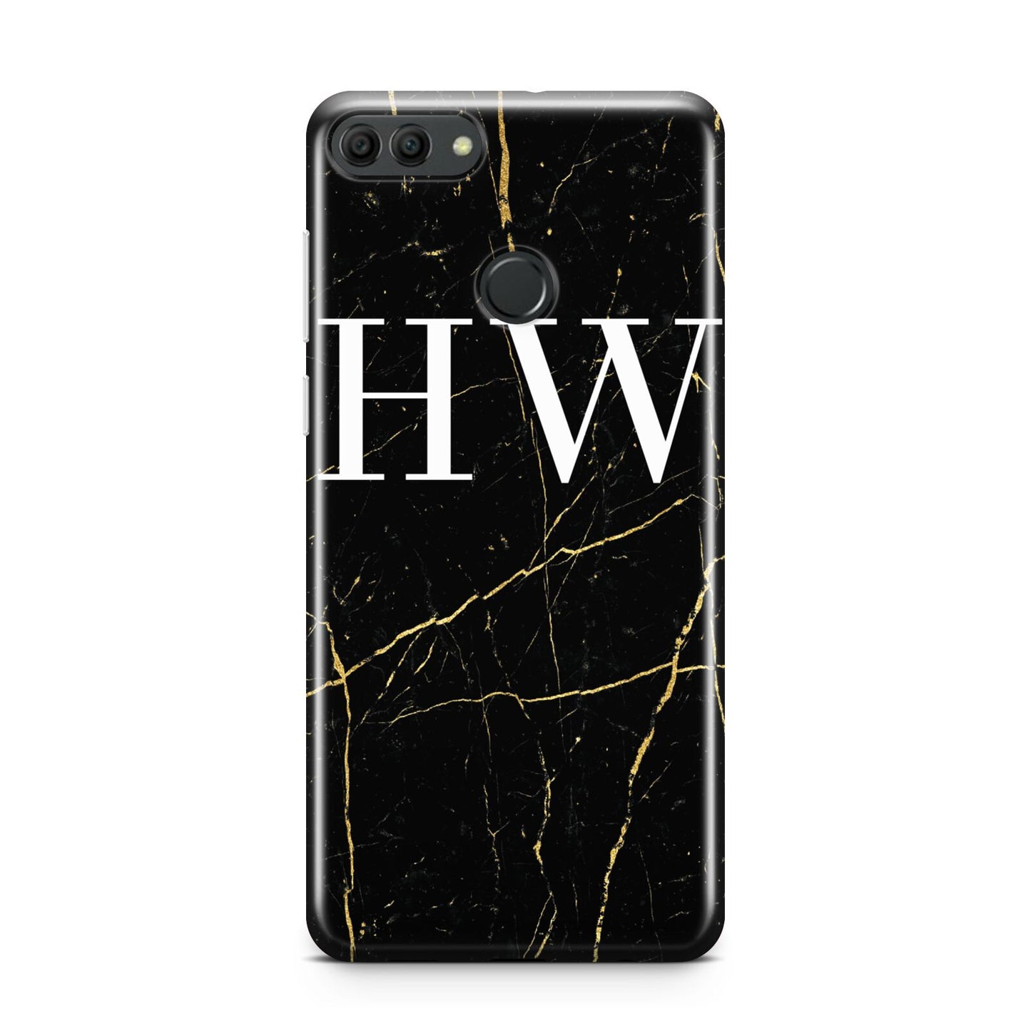 Black Gold Marble Effect Initials Personalised Huawei Y9 2018