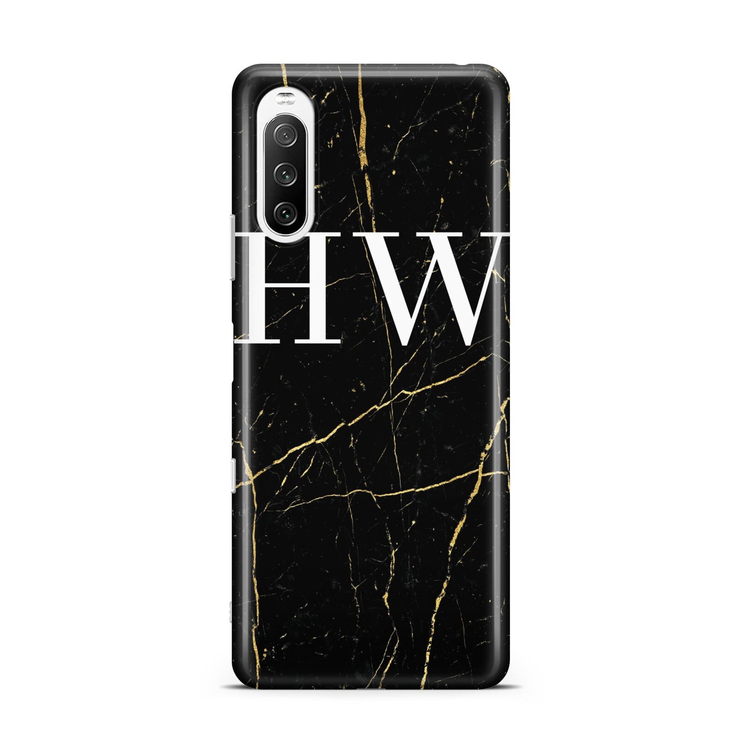 Black Gold Marble Effect Initials Personalised Sony Xperia 10 III Case