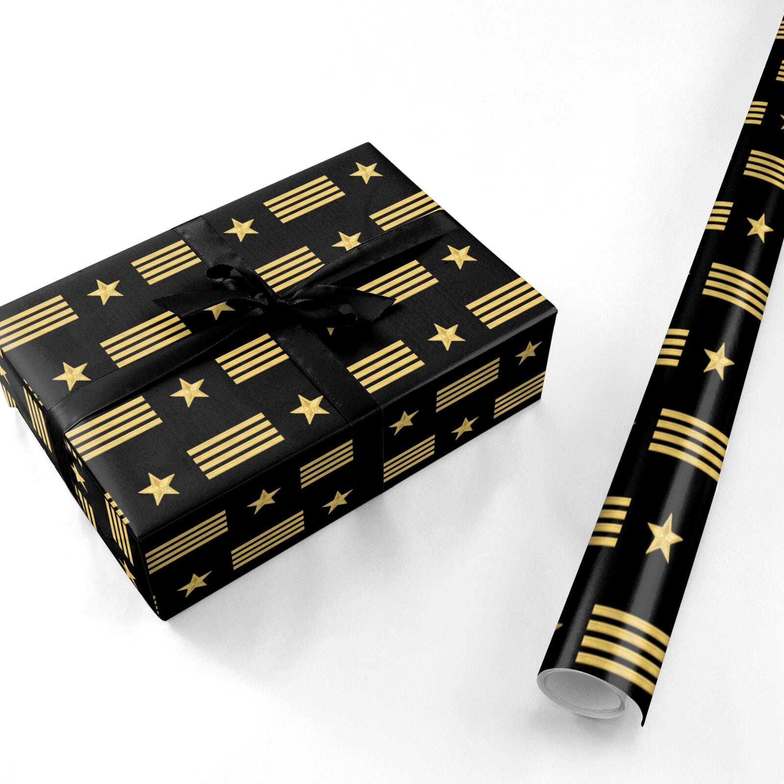 Black Gold Pilot Stripes Personalised Wrapping Paper