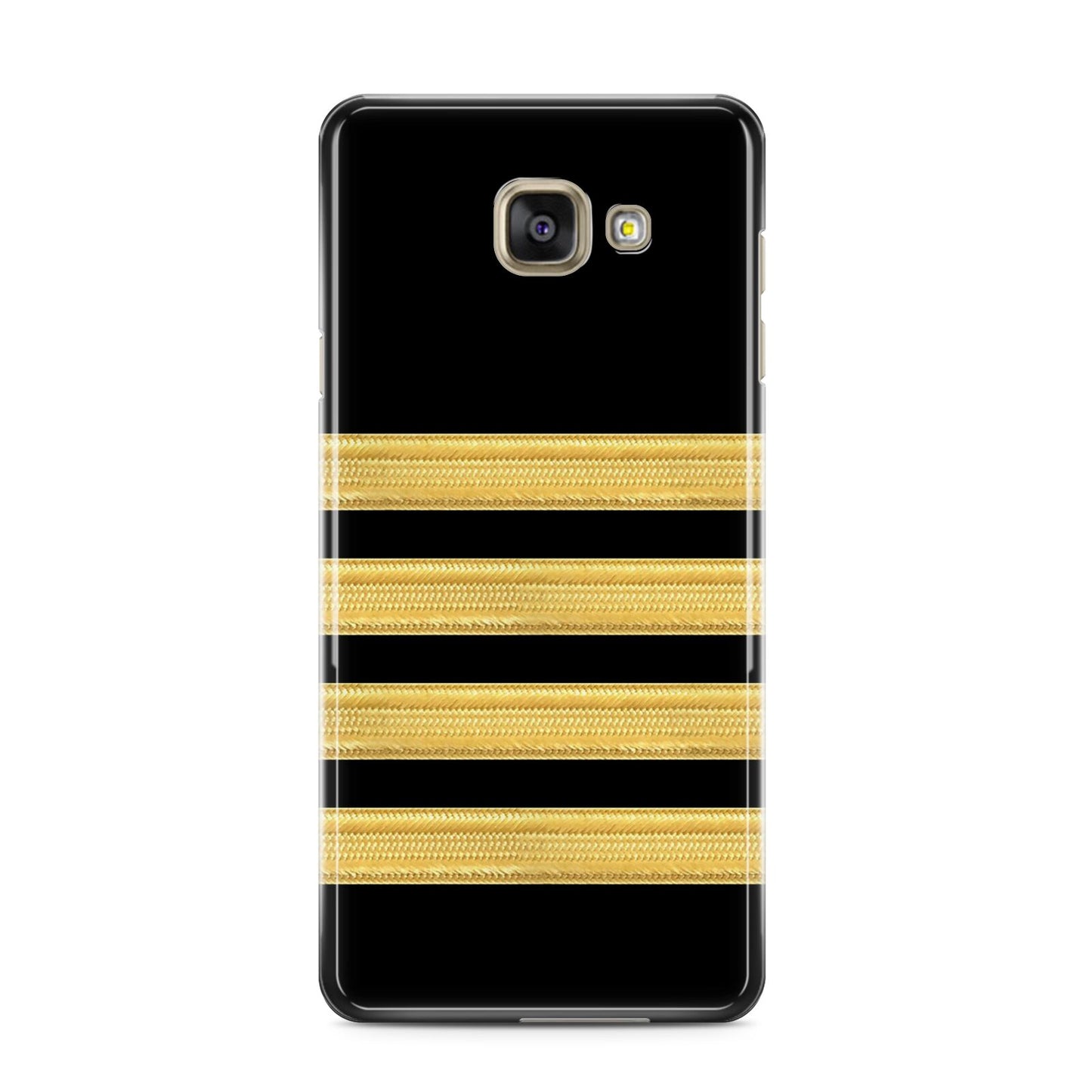 Black Gold Pilot Stripes Samsung Galaxy A3 2016 Case on gold phone