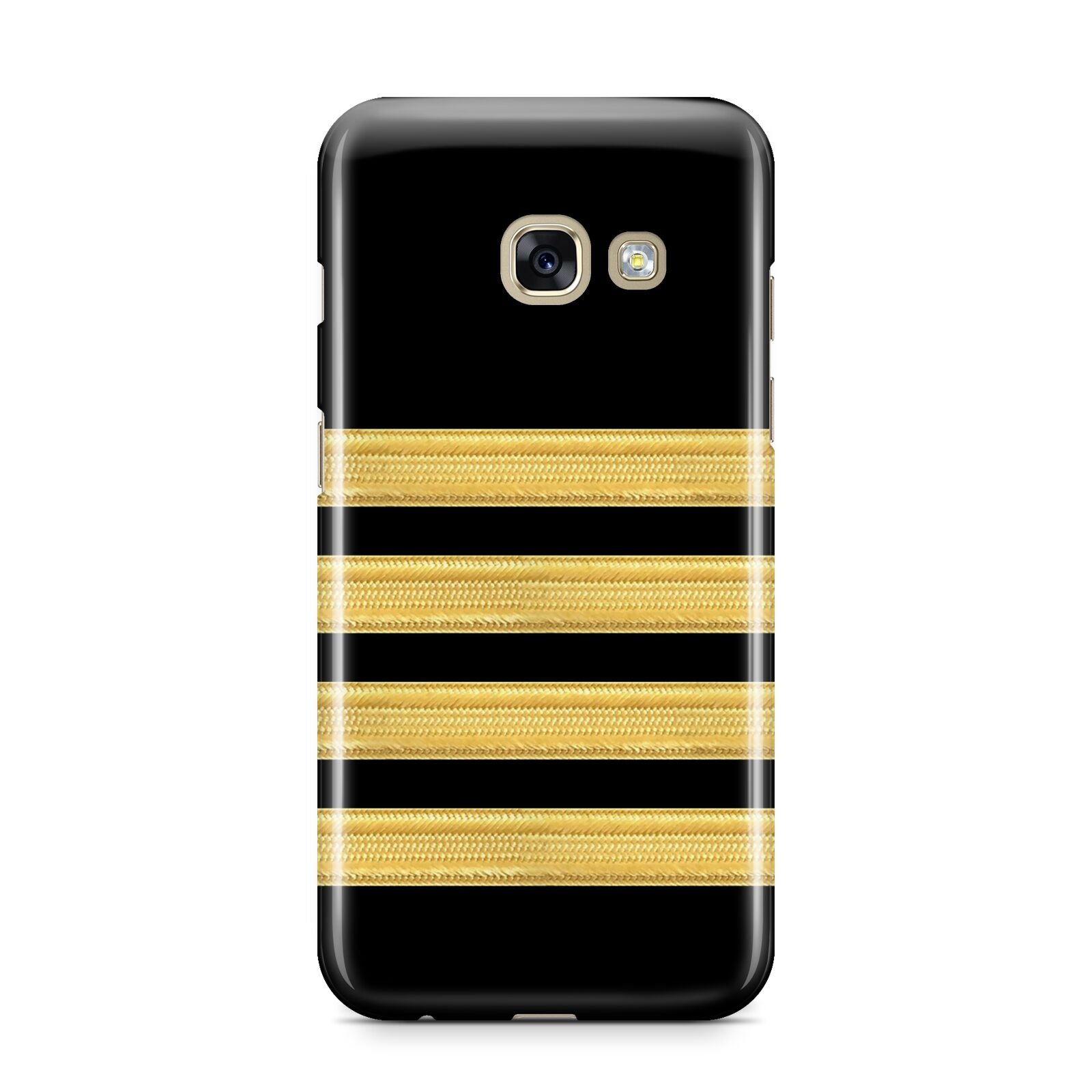 Black Gold Pilot Stripes Samsung Galaxy A3 2017 Case on gold phone