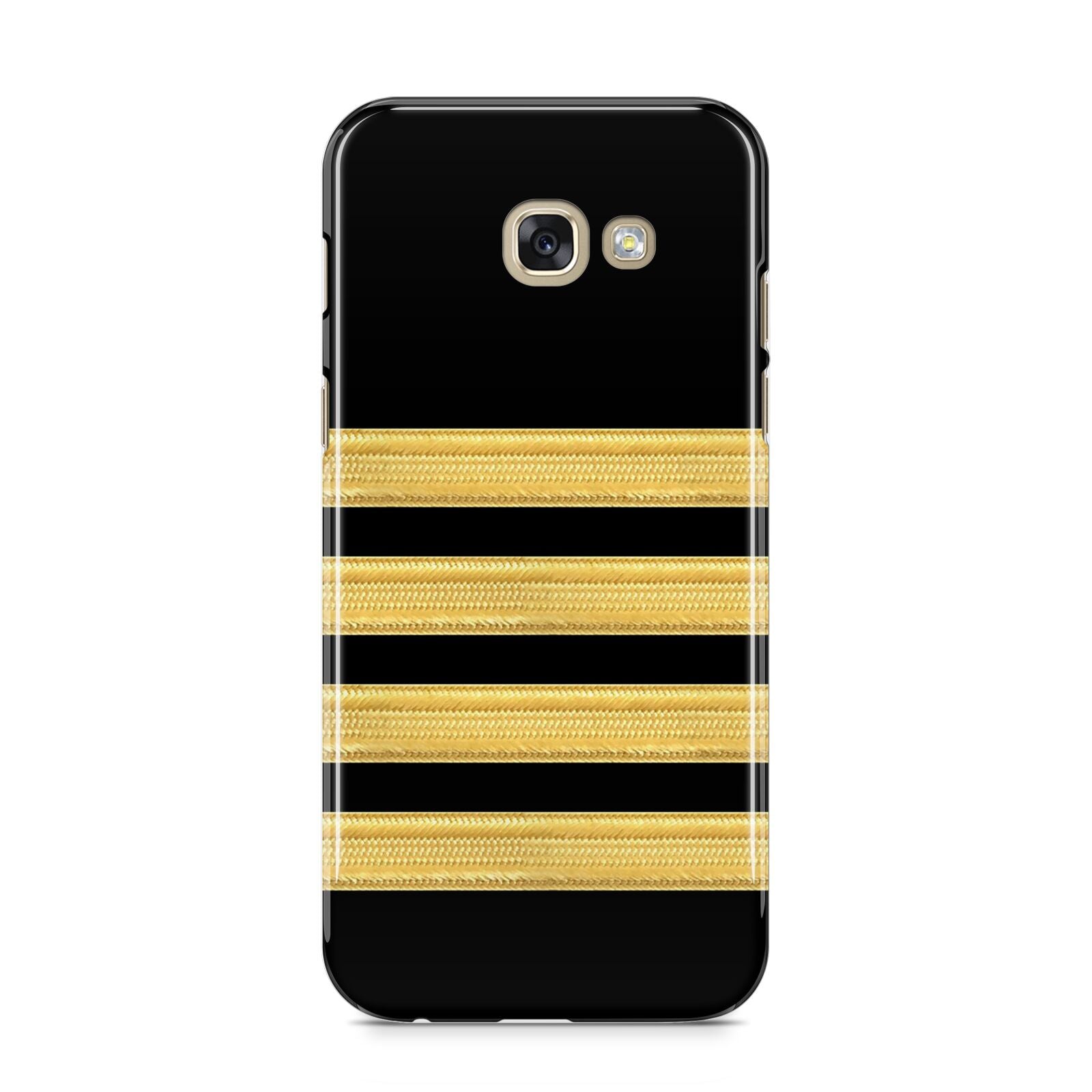 Black Gold Pilot Stripes Samsung Galaxy A5 2017 Case on gold phone