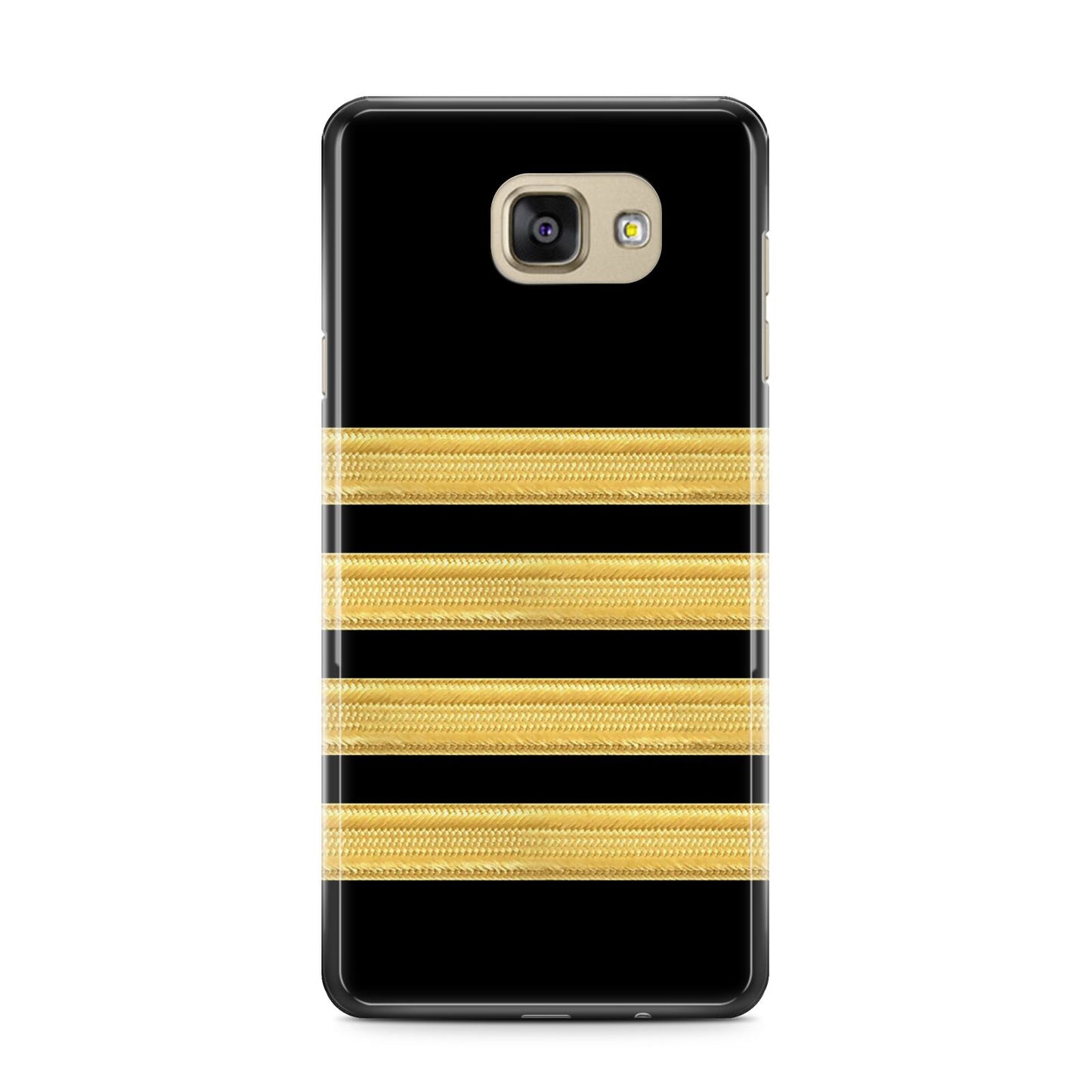 Black Gold Pilot Stripes Samsung Galaxy A7 2016 Case on gold phone