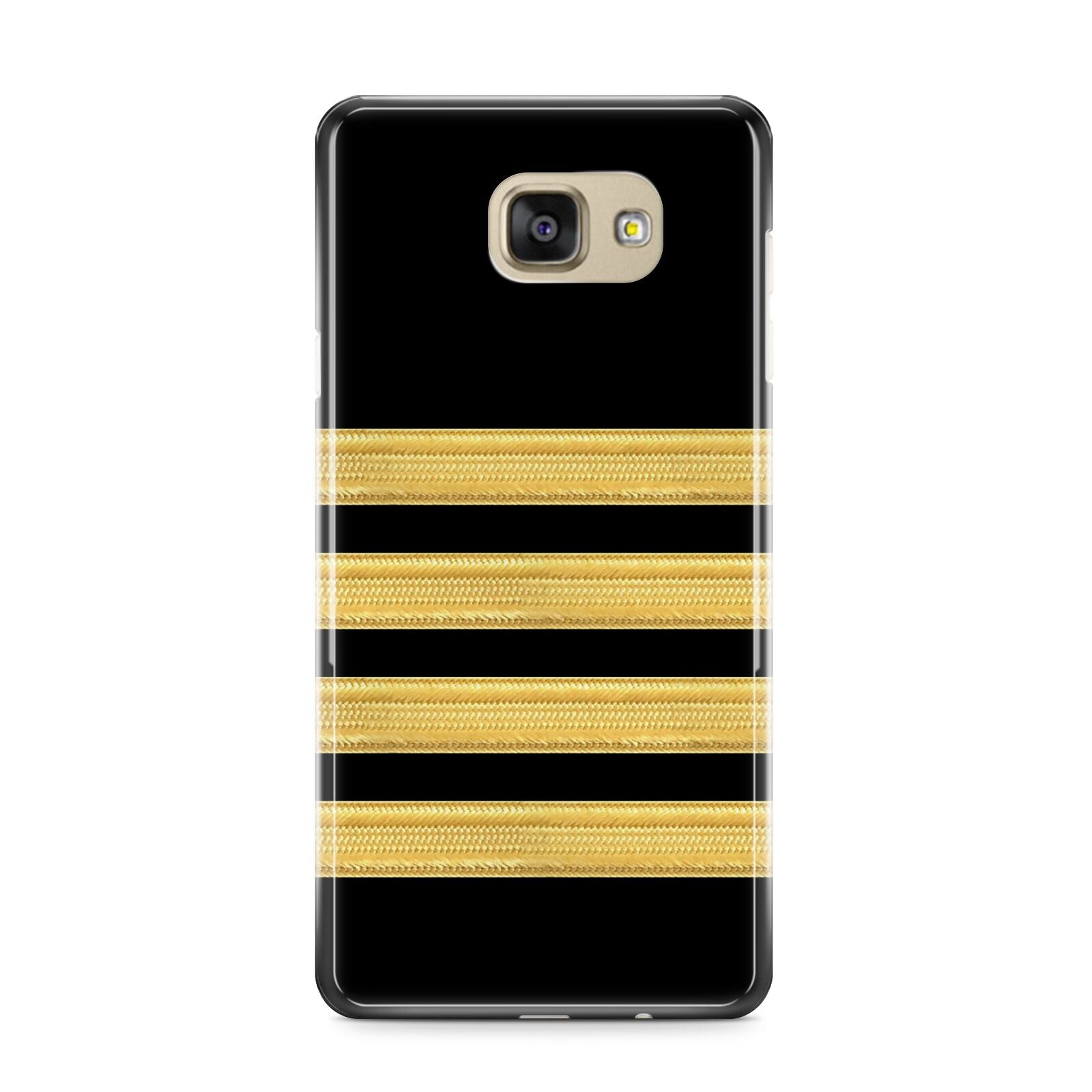 Black Gold Pilot Stripes Samsung Galaxy A9 2016 Case on gold phone