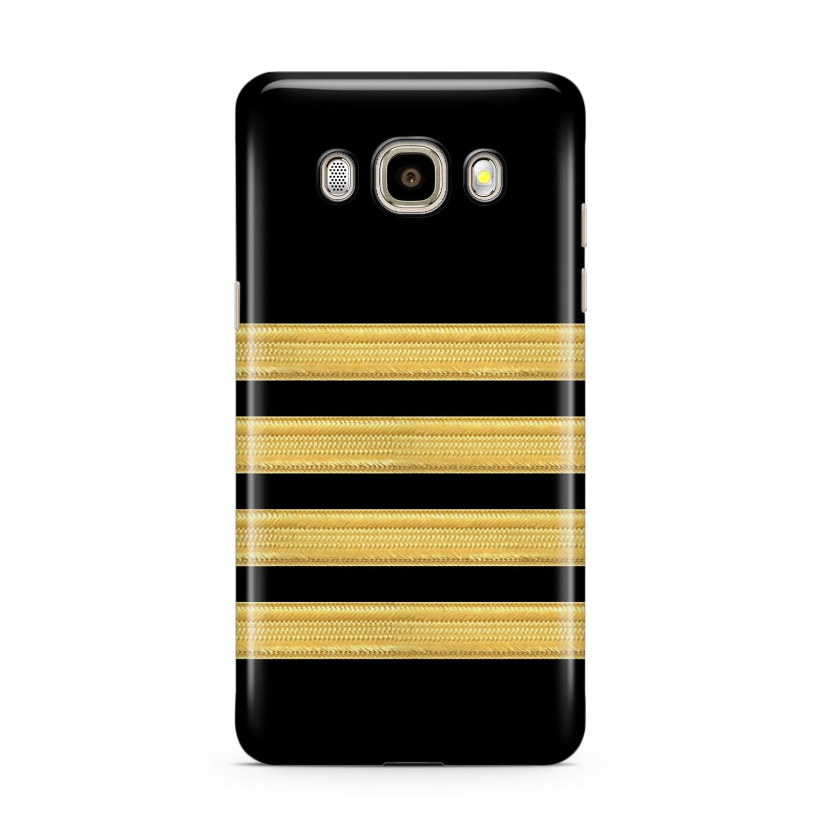 Black Gold Pilot Stripes Samsung Galaxy J7 2016 Case on gold phone