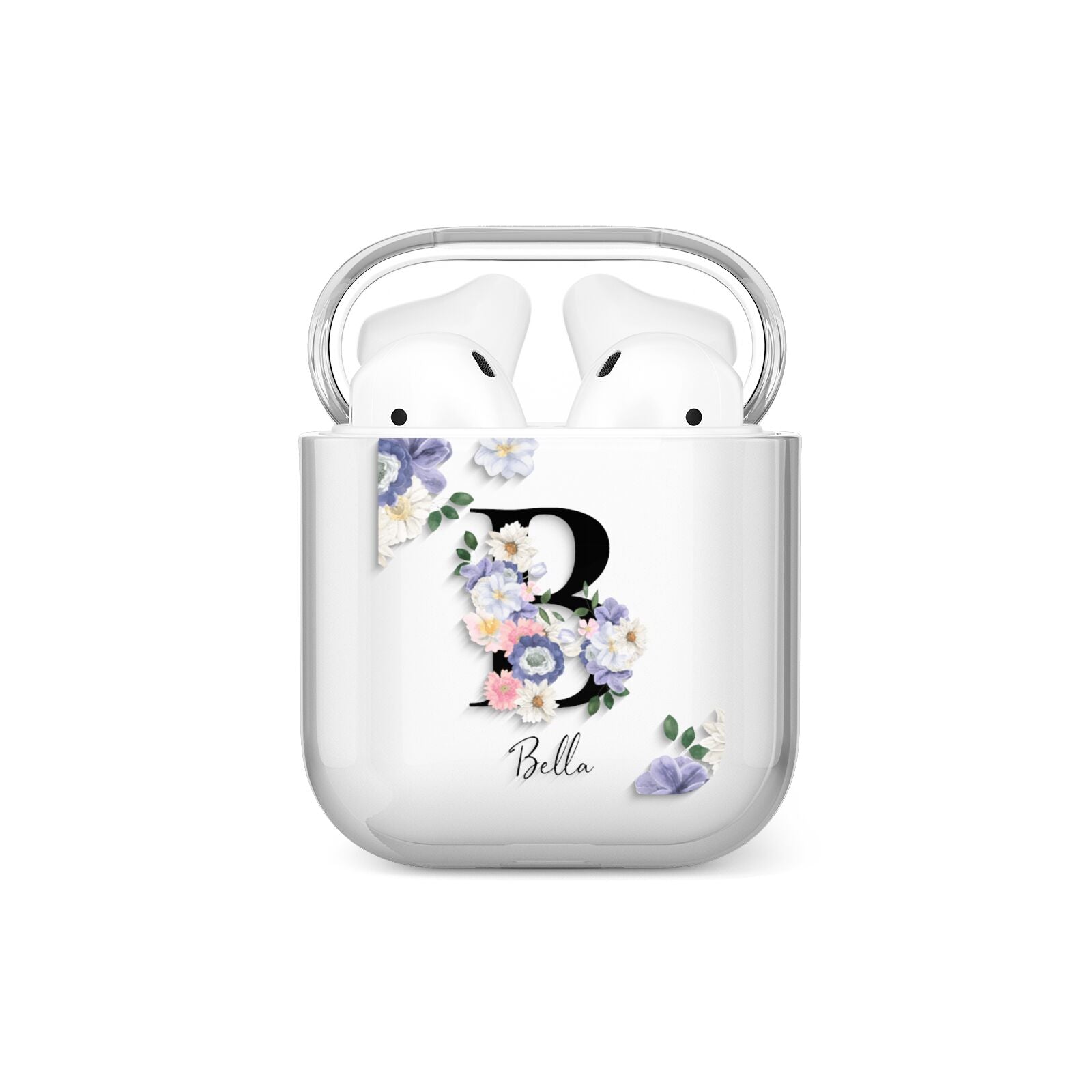 Black Initial Floral AirPods Case