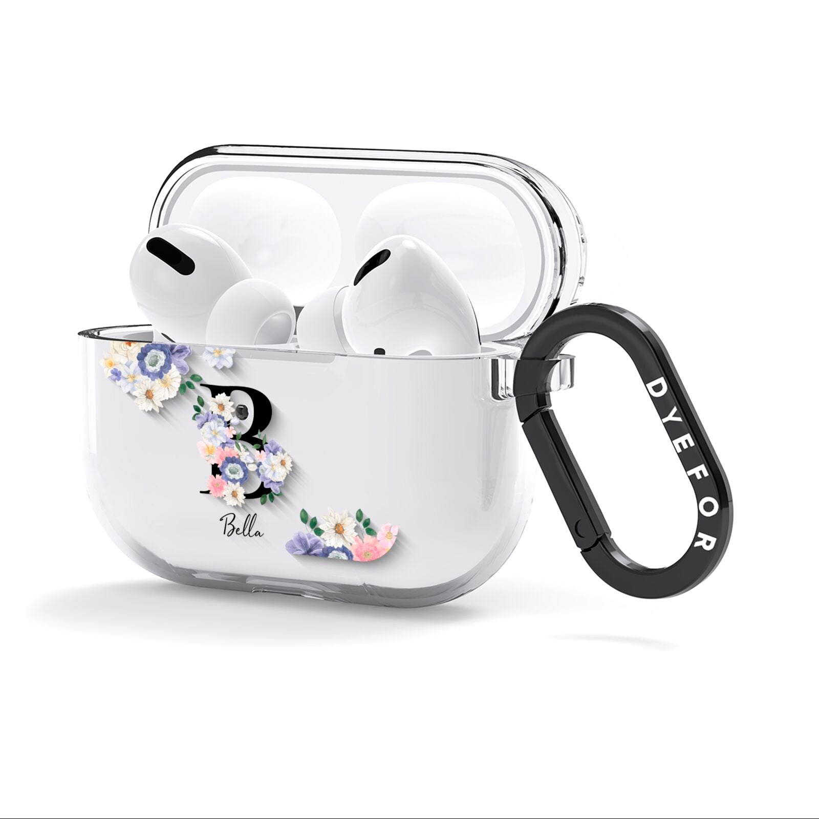 Black Initial Floral AirPods Clear Case 3rd Gen Side Image