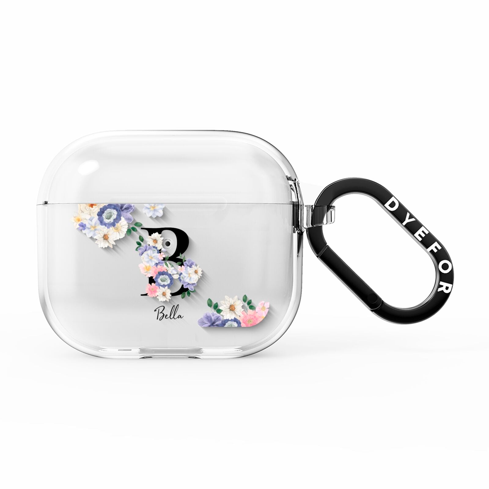 Black Initial Floral AirPods Clear Case 3rd Gen