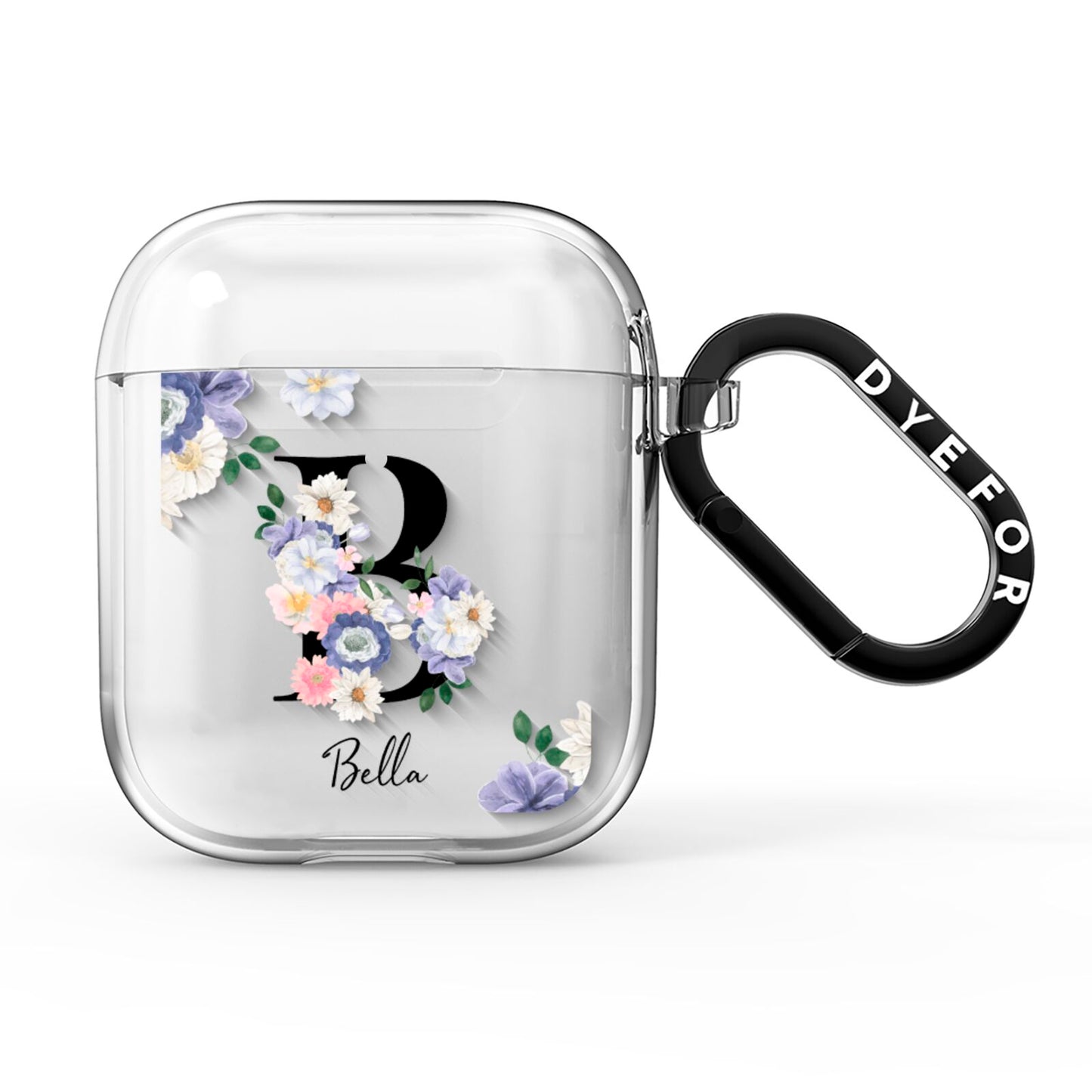 Black Initial Floral AirPods Clear Case