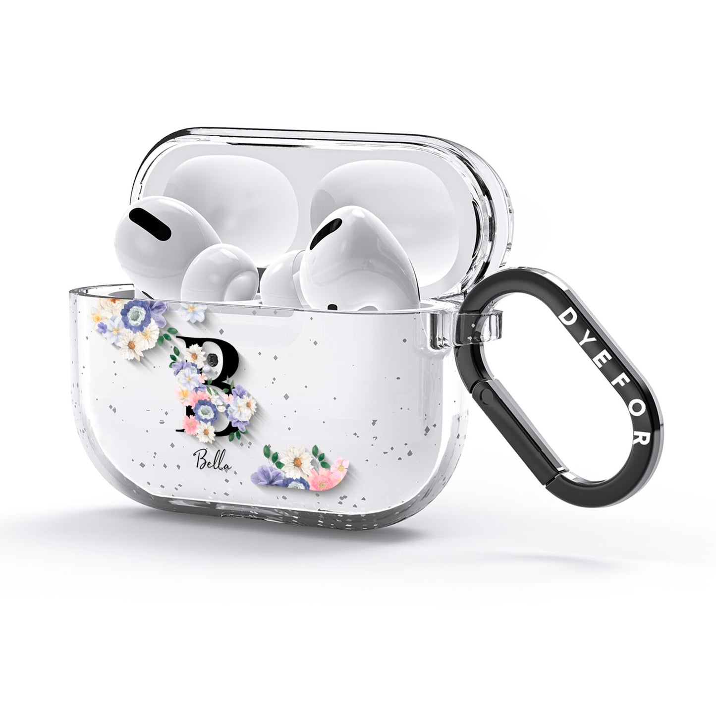 Black Initial Floral AirPods Glitter Case 3rd Gen Side Image