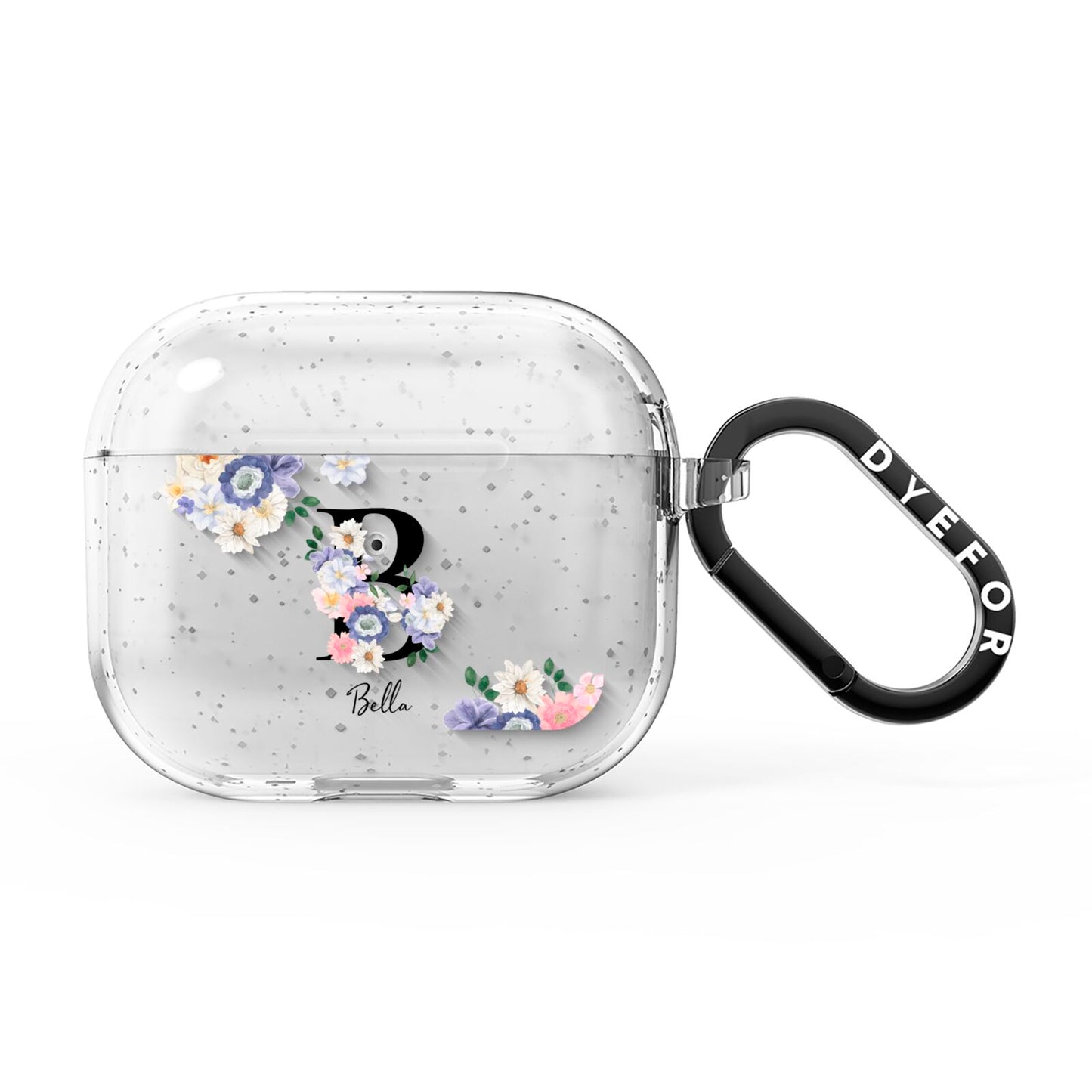 Black Initial Floral AirPods Glitter Case 3rd Gen