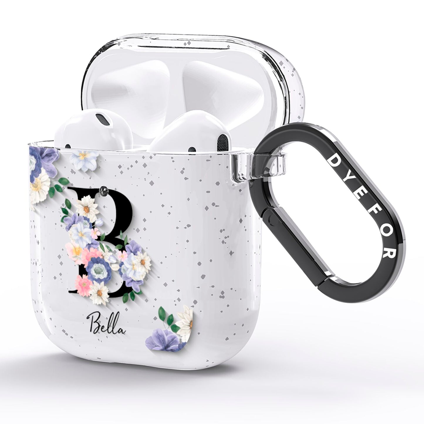 Black Initial Floral AirPods Glitter Case Side Image