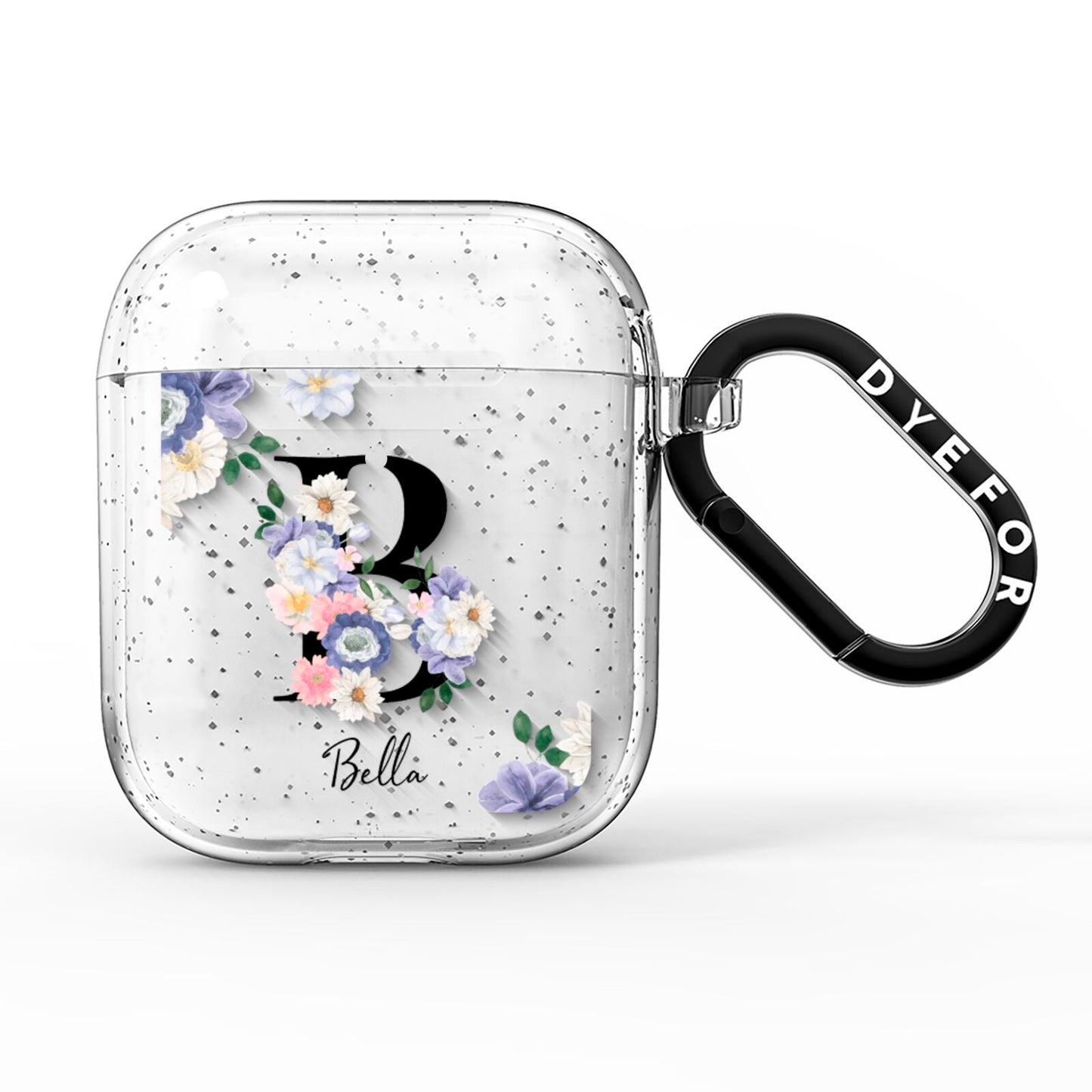 Black Initial Floral AirPods Glitter Case