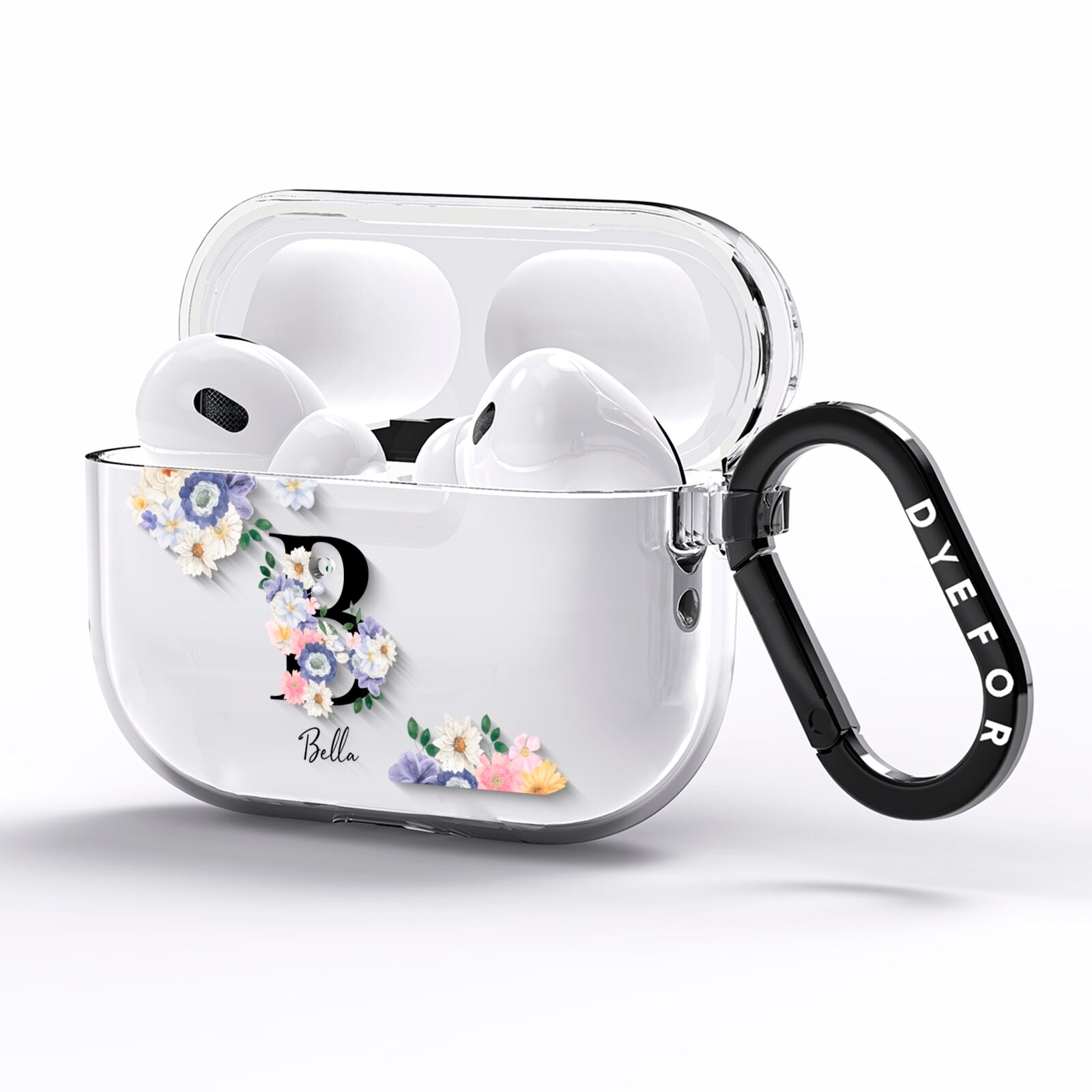 Black Initial Floral AirPods Pro Clear Case Side Image