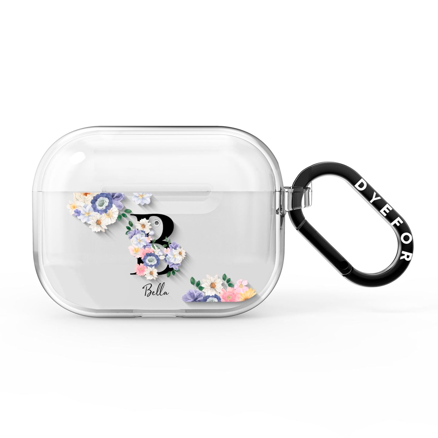 Black Initial Floral AirPods Pro Clear Case