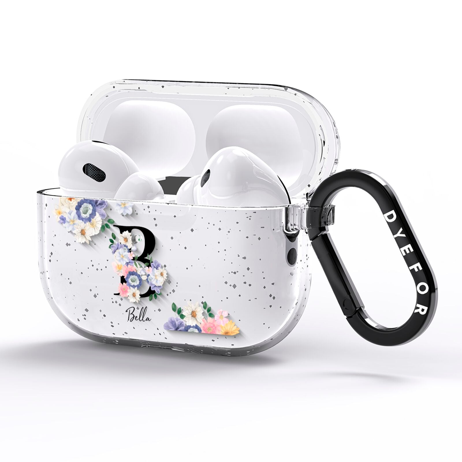 Black Initial Floral AirPods Pro Glitter Case Side Image