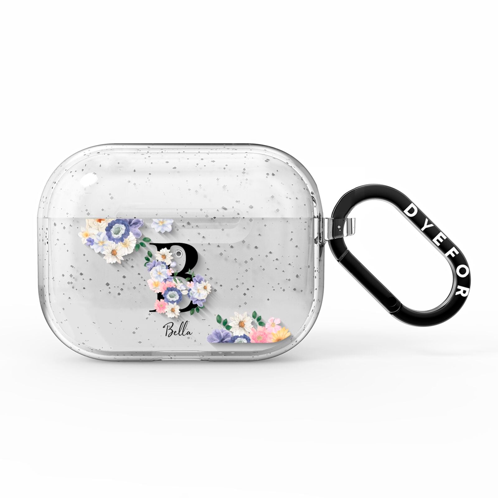 Black Initial Floral AirPods Pro Glitter Case