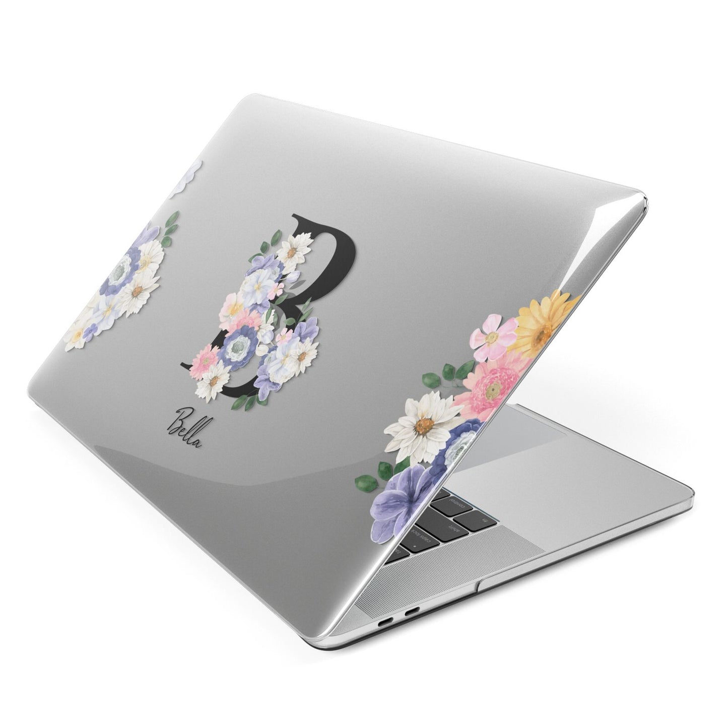 Black Initial Floral Apple MacBook Case Side View