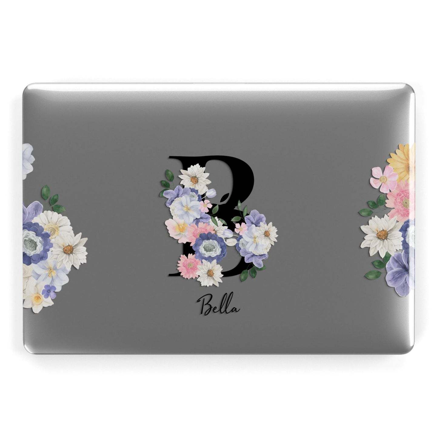 Black Initial Floral Apple MacBook Case