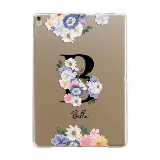 Black Initial Floral Apple iPad Gold Case