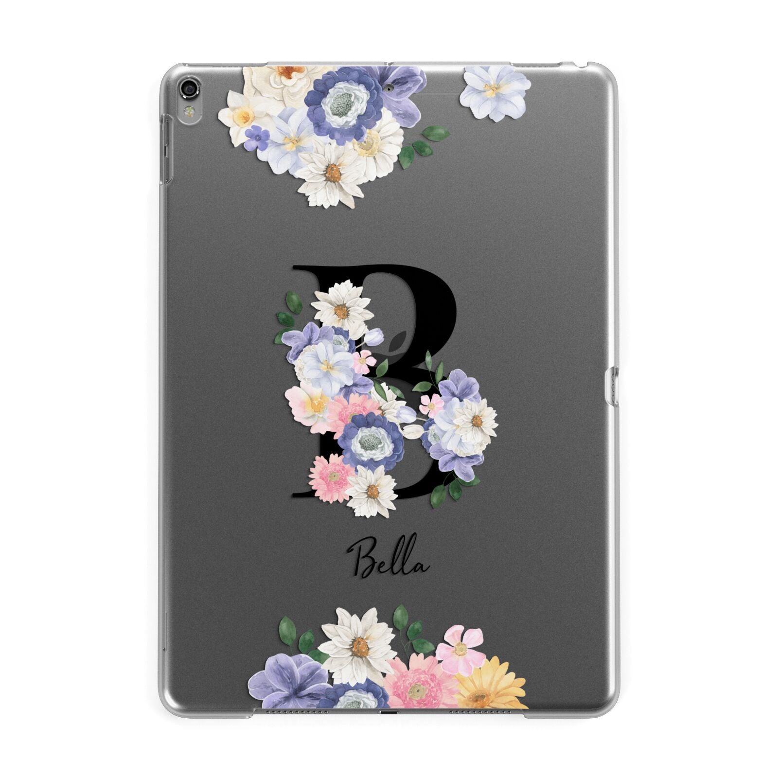 Black Initial Floral Apple iPad Grey Case