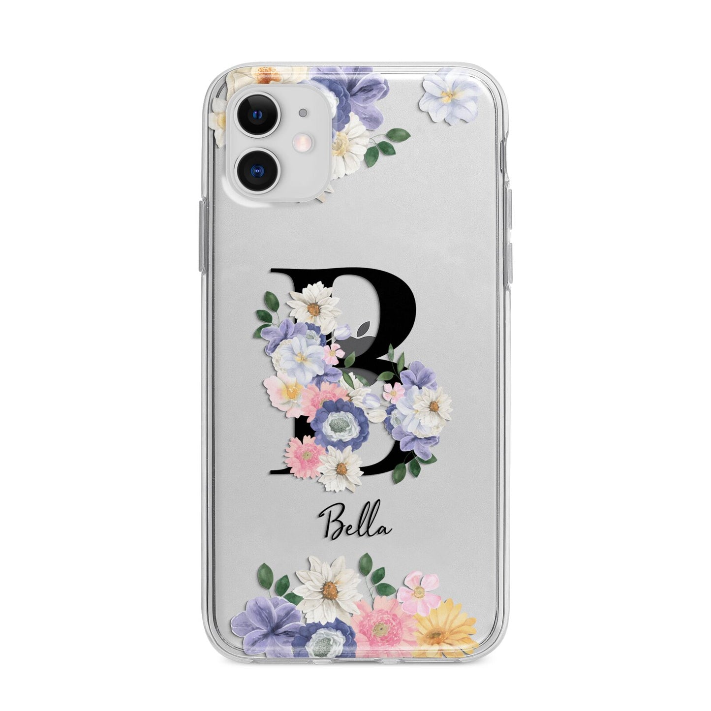 Black Initial Floral Apple iPhone 11 in White with Bumper Case
