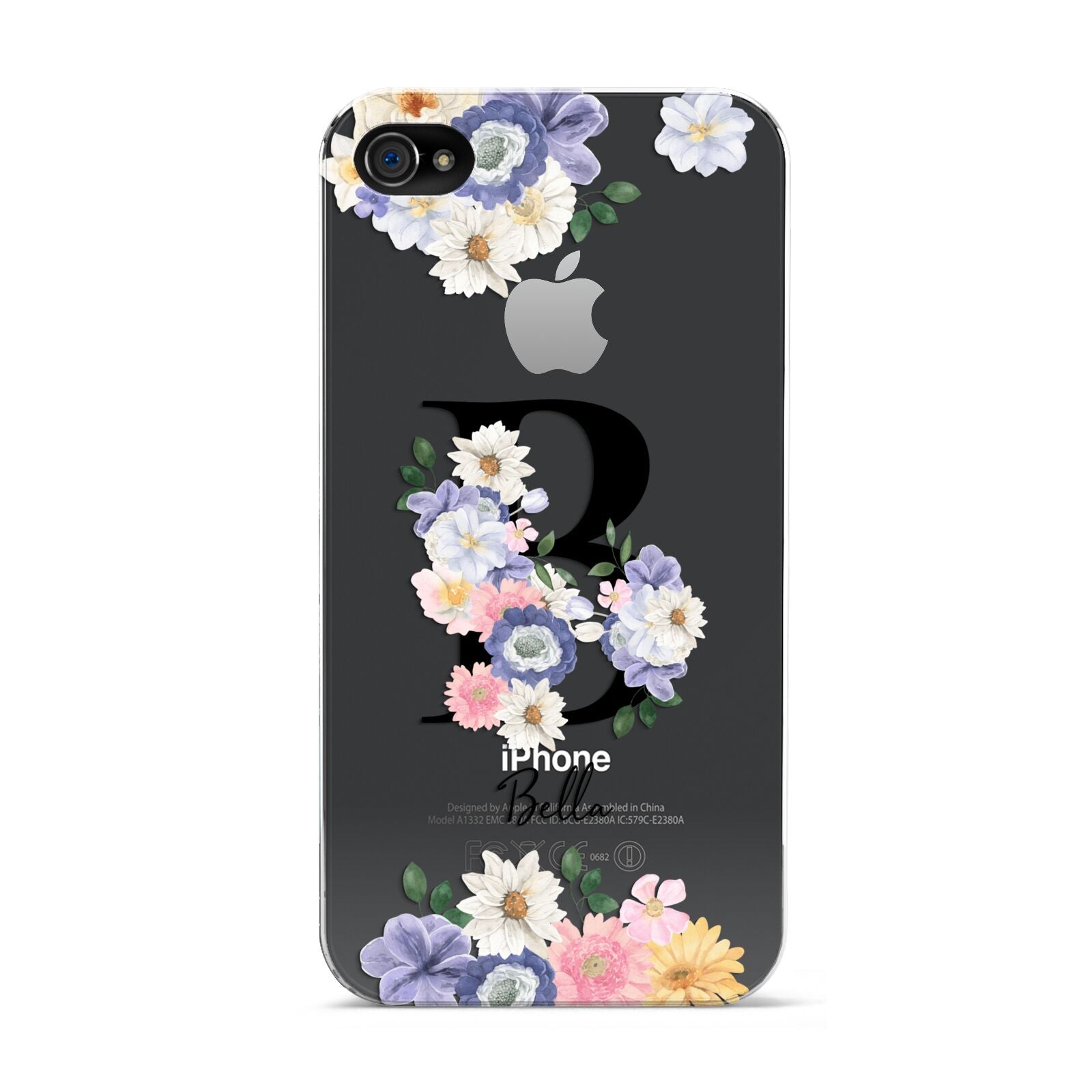 Black Initial Floral Apple iPhone 4s Case