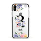 Black Initial Floral Apple iPhone Xs Impact Case Black Edge on Silver Phone