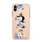 Black Initial Floral Apple iPhone Xs Impact Case Pink Edge on Gold Phone