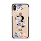 Black Initial Floral Apple iPhone Xs Max Impact Case Black Edge on Gold Phone