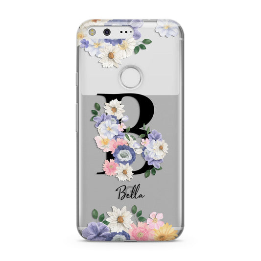 Black Initial Floral Google Pixel Case