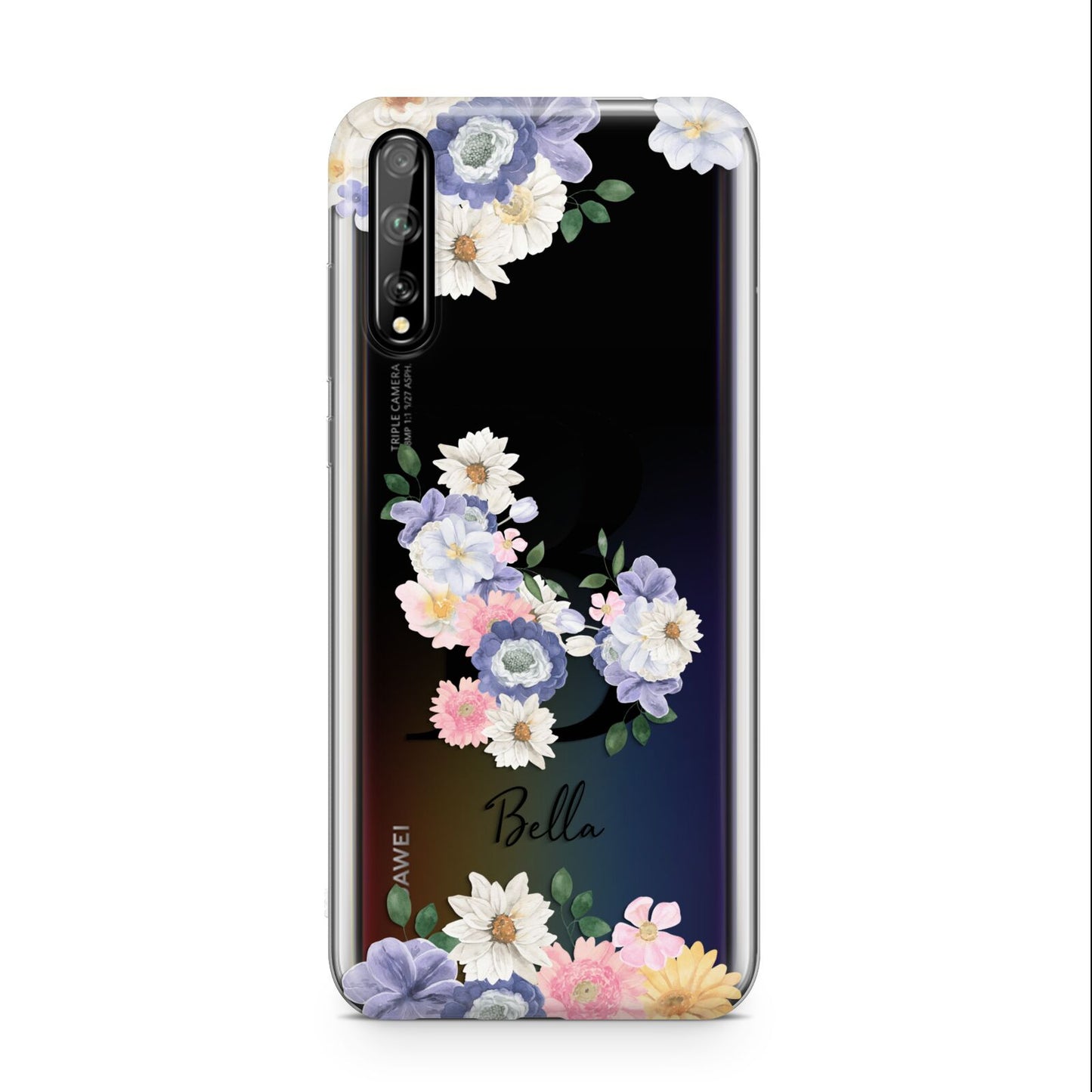 Black Initial Floral Huawei Enjoy 10s Phone Case