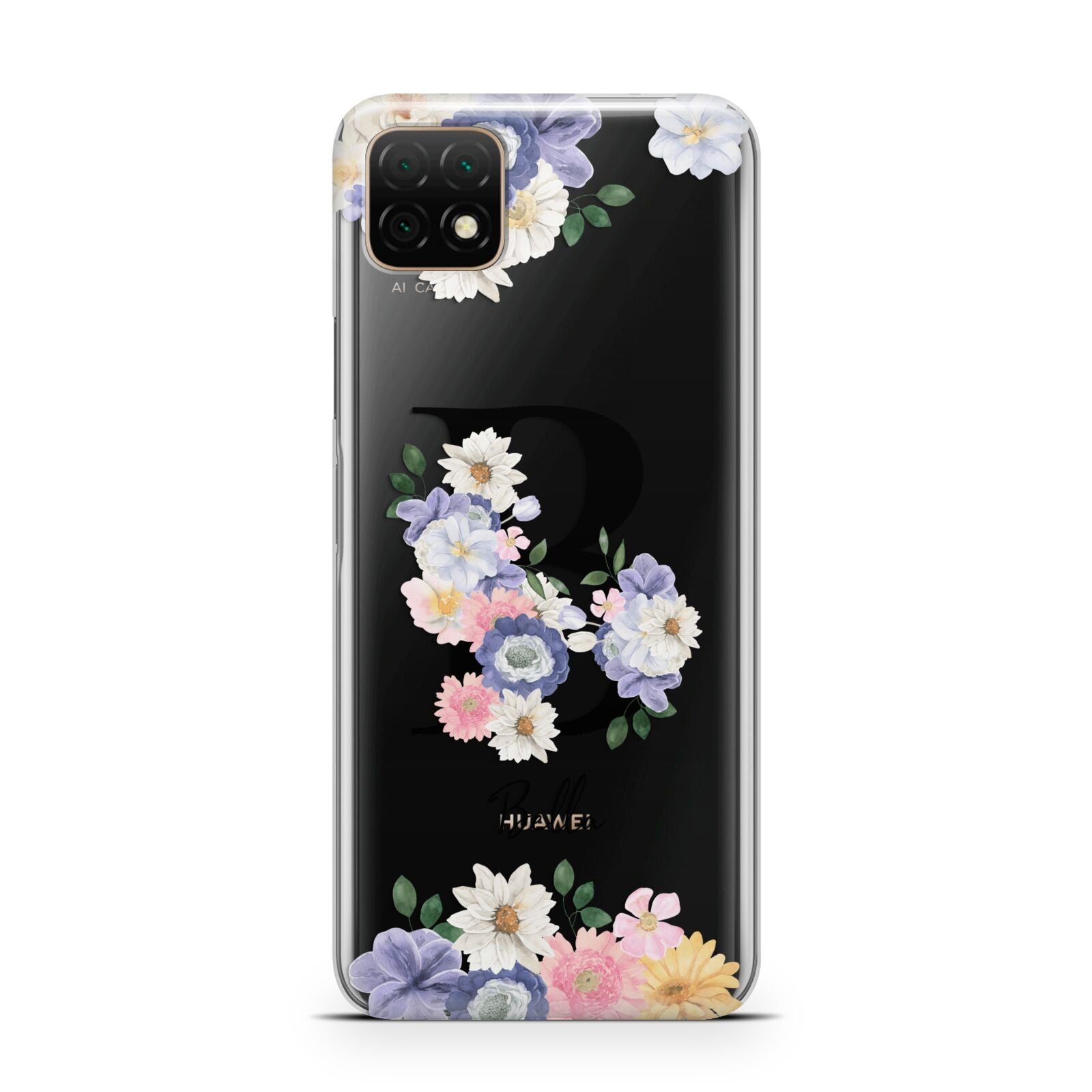 Black Initial Floral Huawei Enjoy 20 Phone Case