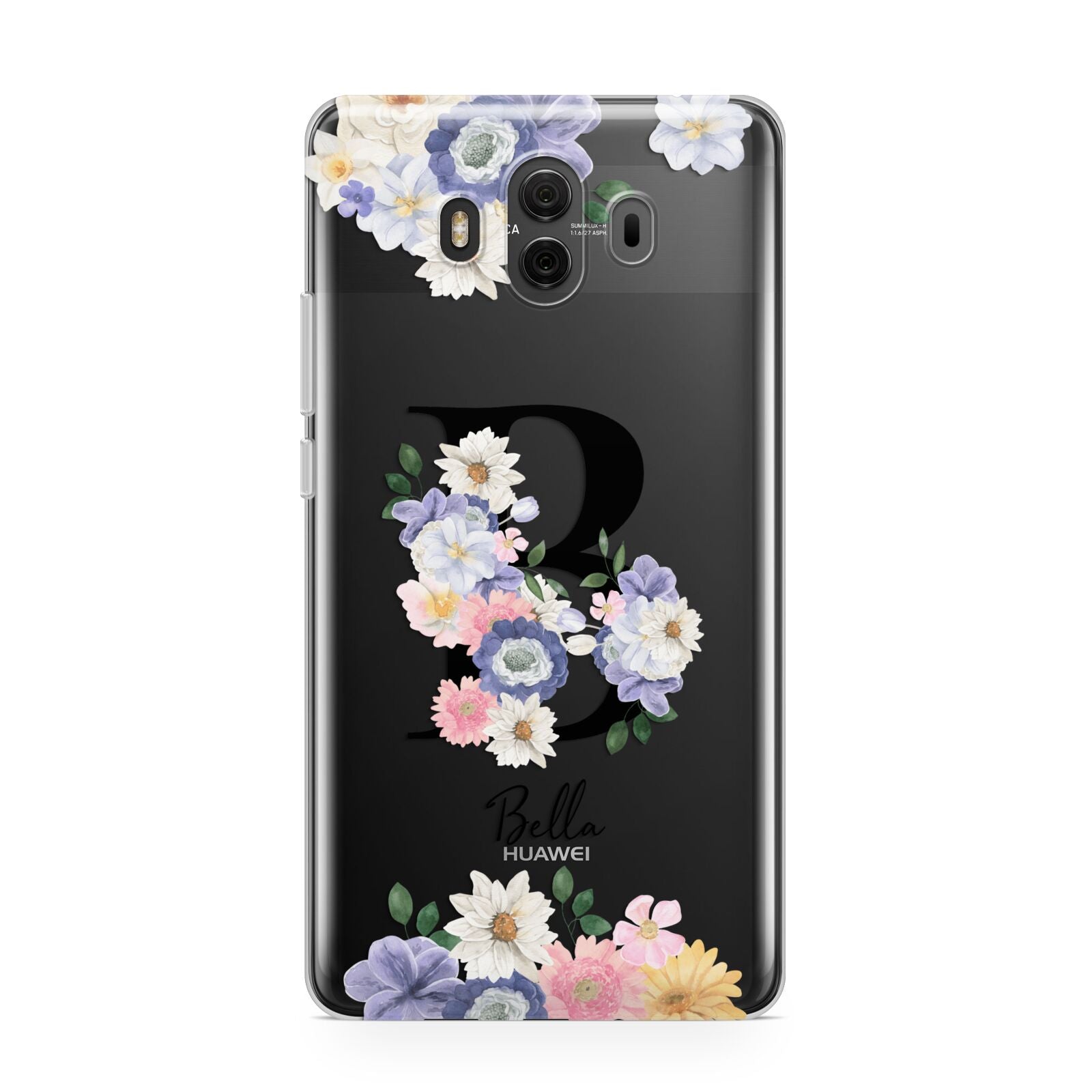 Black Initial Floral Huawei Mate 10 Protective Phone Case