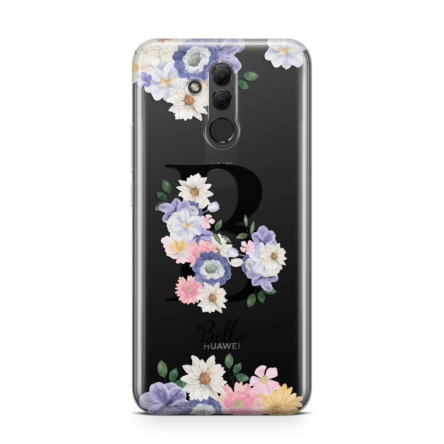 Black Initial Floral Huawei Mate 20 Lite