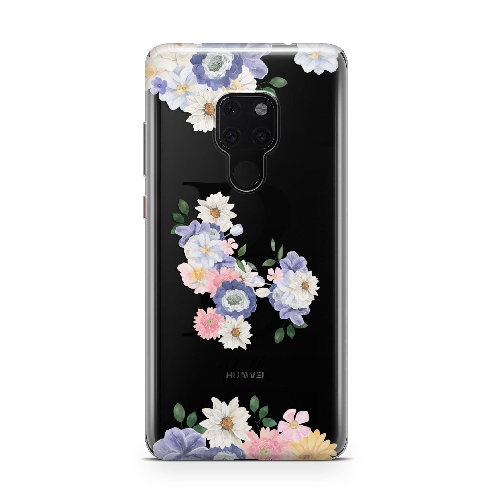 Black Initial Floral Huawei Mate 20 Phone Case