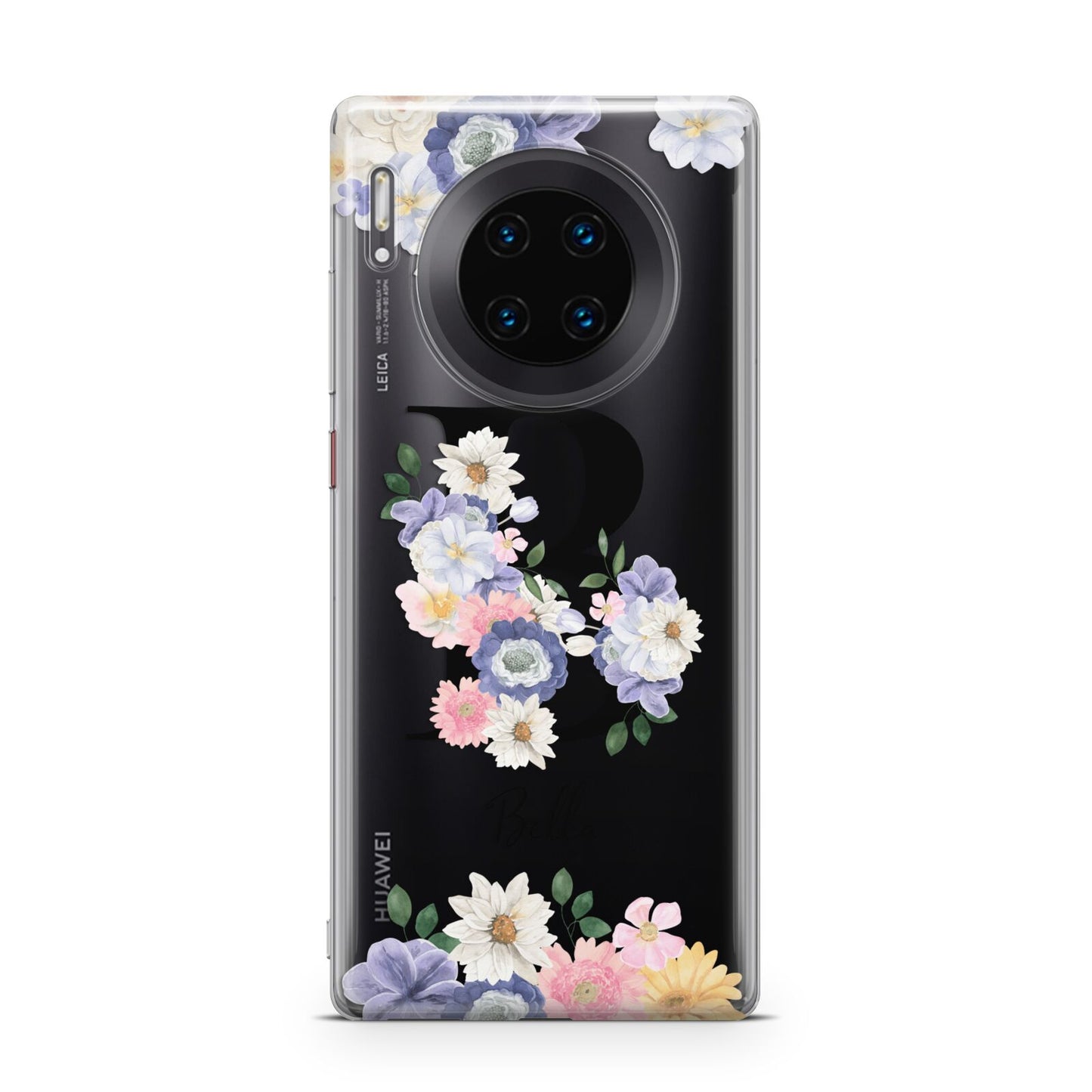 Black Initial Floral Huawei Mate 30 Pro Phone Case