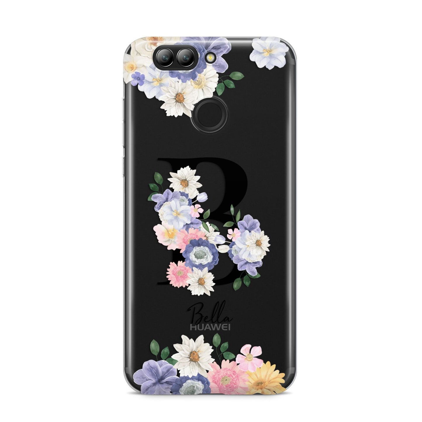 Black Initial Floral Huawei Nova 2s Phone Case