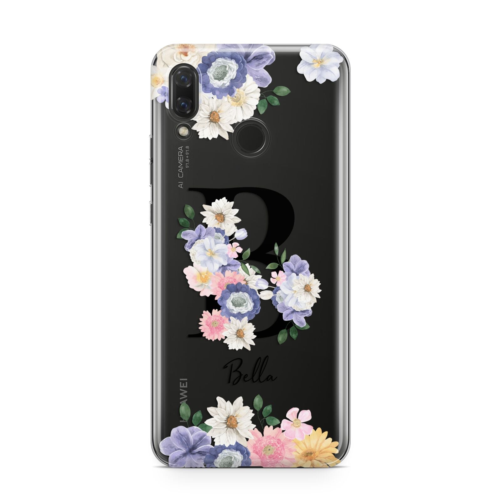 Black Initial Floral Huawei Nova 3 Phone Case