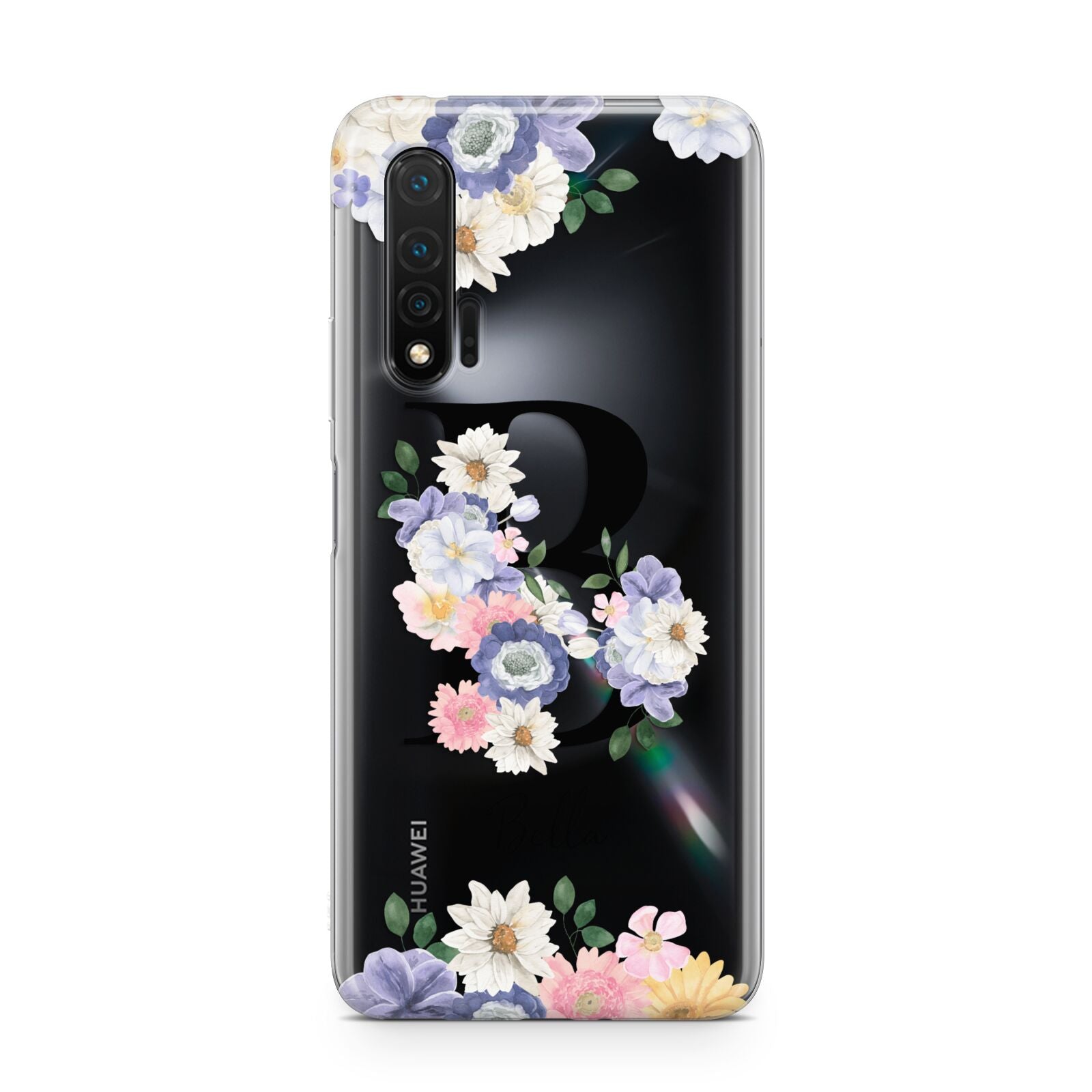 Black Initial Floral Huawei Nova 6 Phone Case