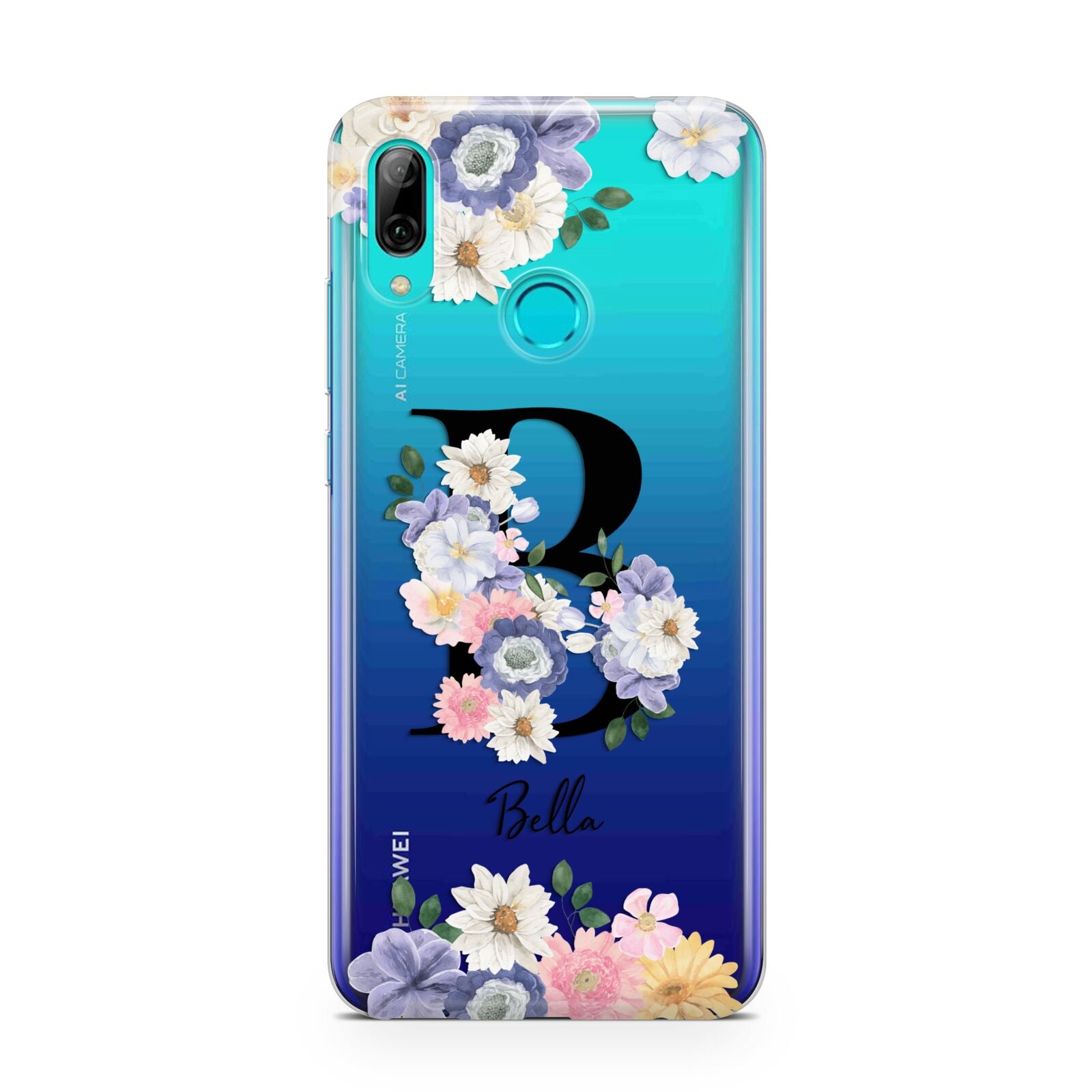 Black Initial Floral Huawei P Smart 2019 Case