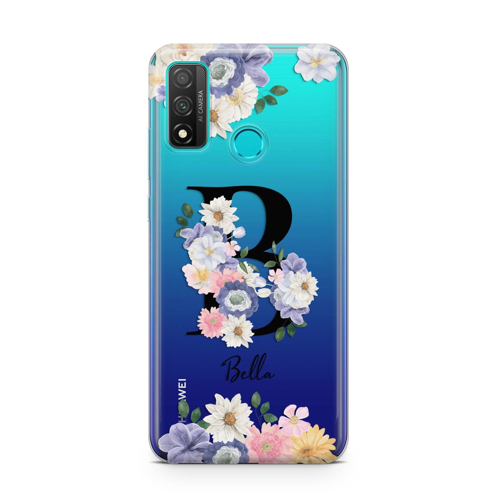 Black Initial Floral Huawei P Smart 2020