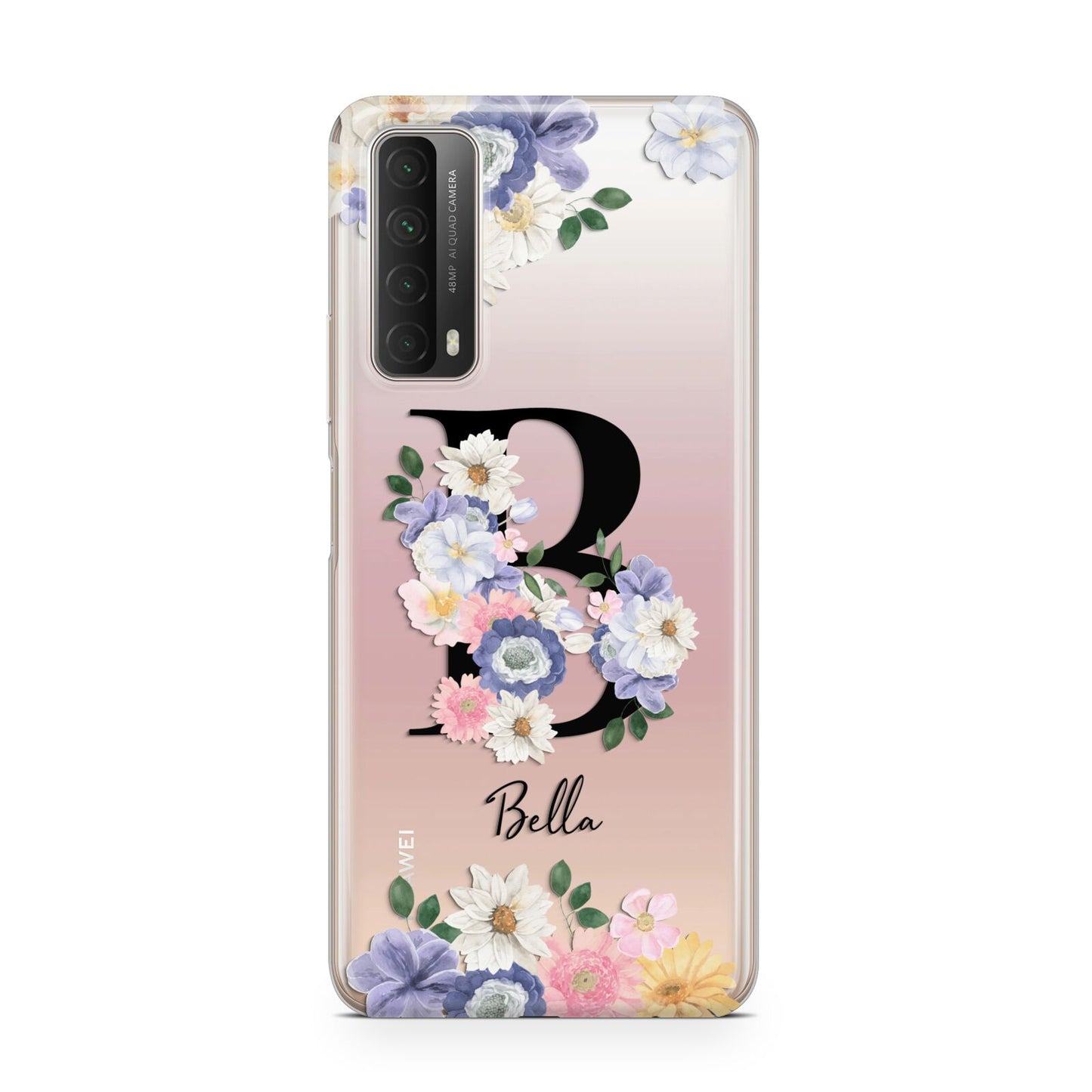 Black Initial Floral Huawei P Smart 2021