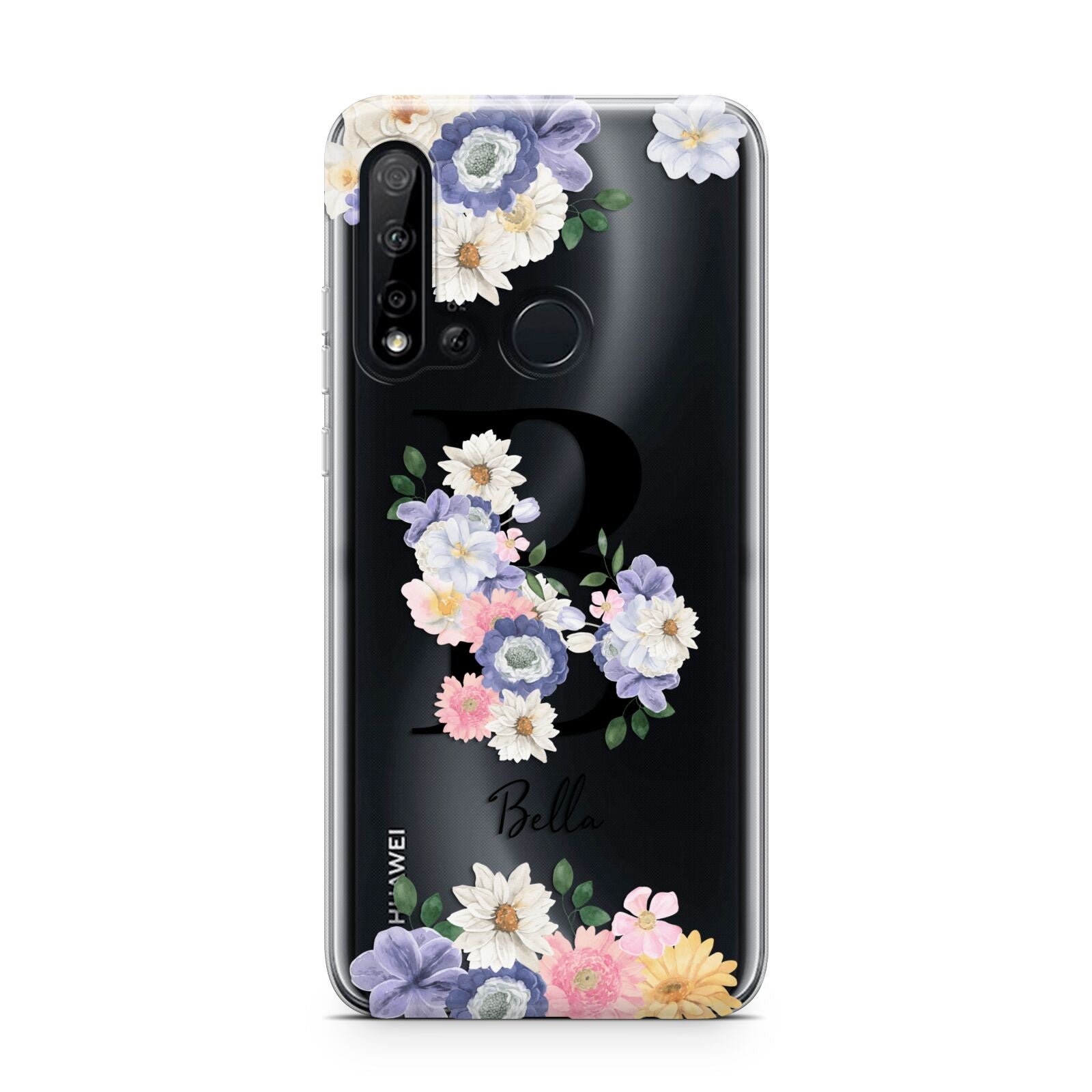 Black Initial Floral Huawei P20 Lite 5G Phone Case