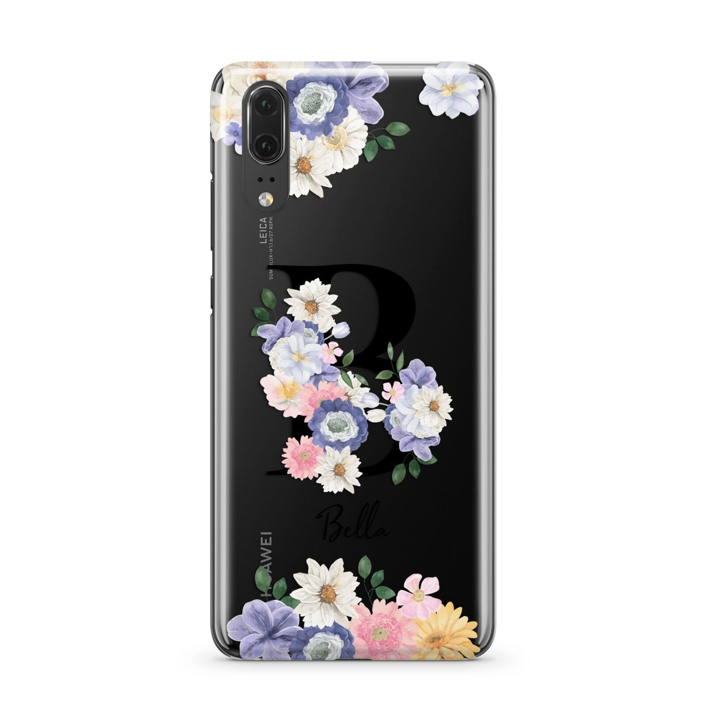 Black Initial Floral Huawei P20 Phone Case