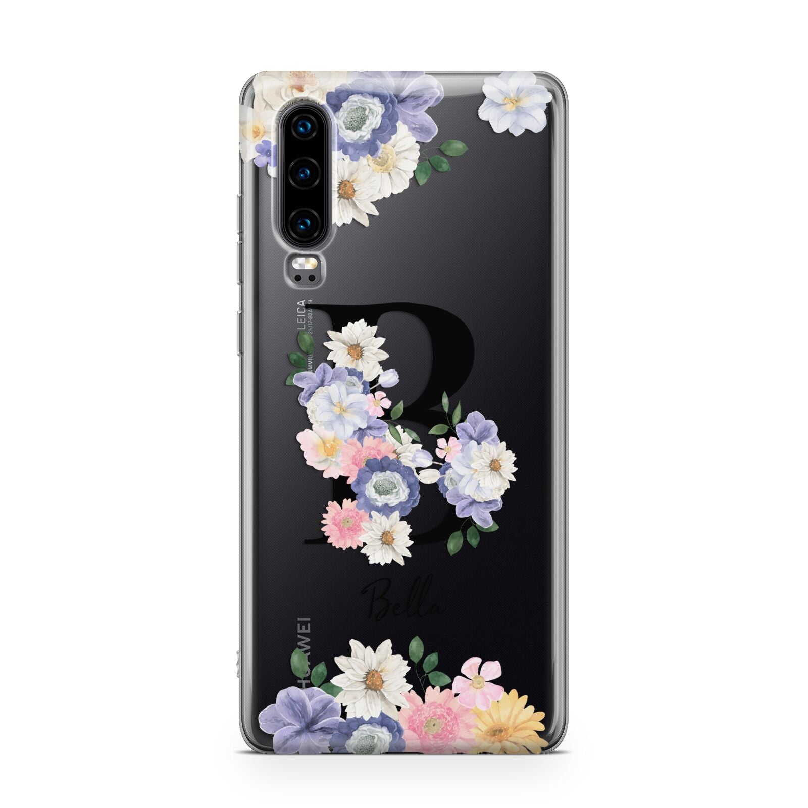 Black Initial Floral Huawei P30 Phone Case