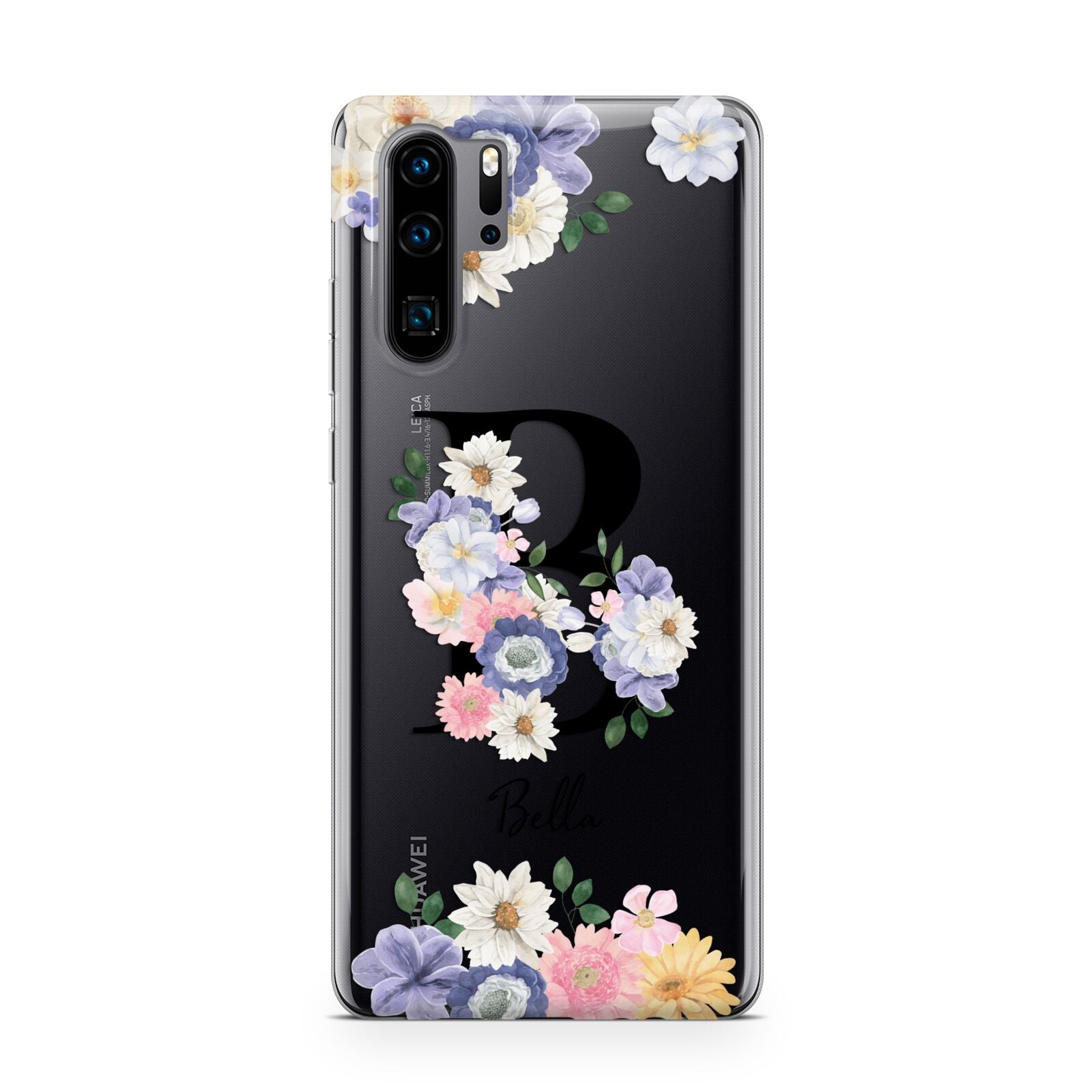 Black Initial Floral Huawei P30 Pro Phone Case