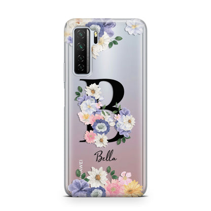 Black Initial Floral Huawei P40 Lite 5G Phone Case